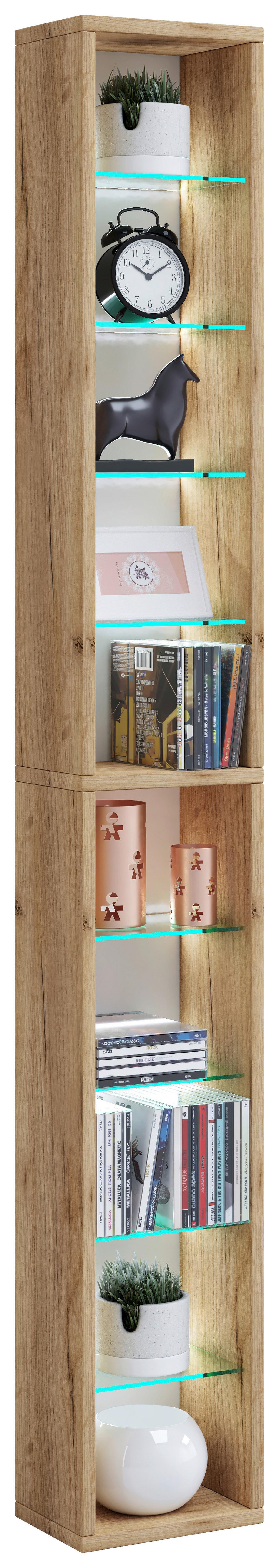 Wandregal Rasito Honigeiche Dekor - Honigeiche, Design, Glas/Holzwerkstoff (21/152/14cm) - MID.YOU