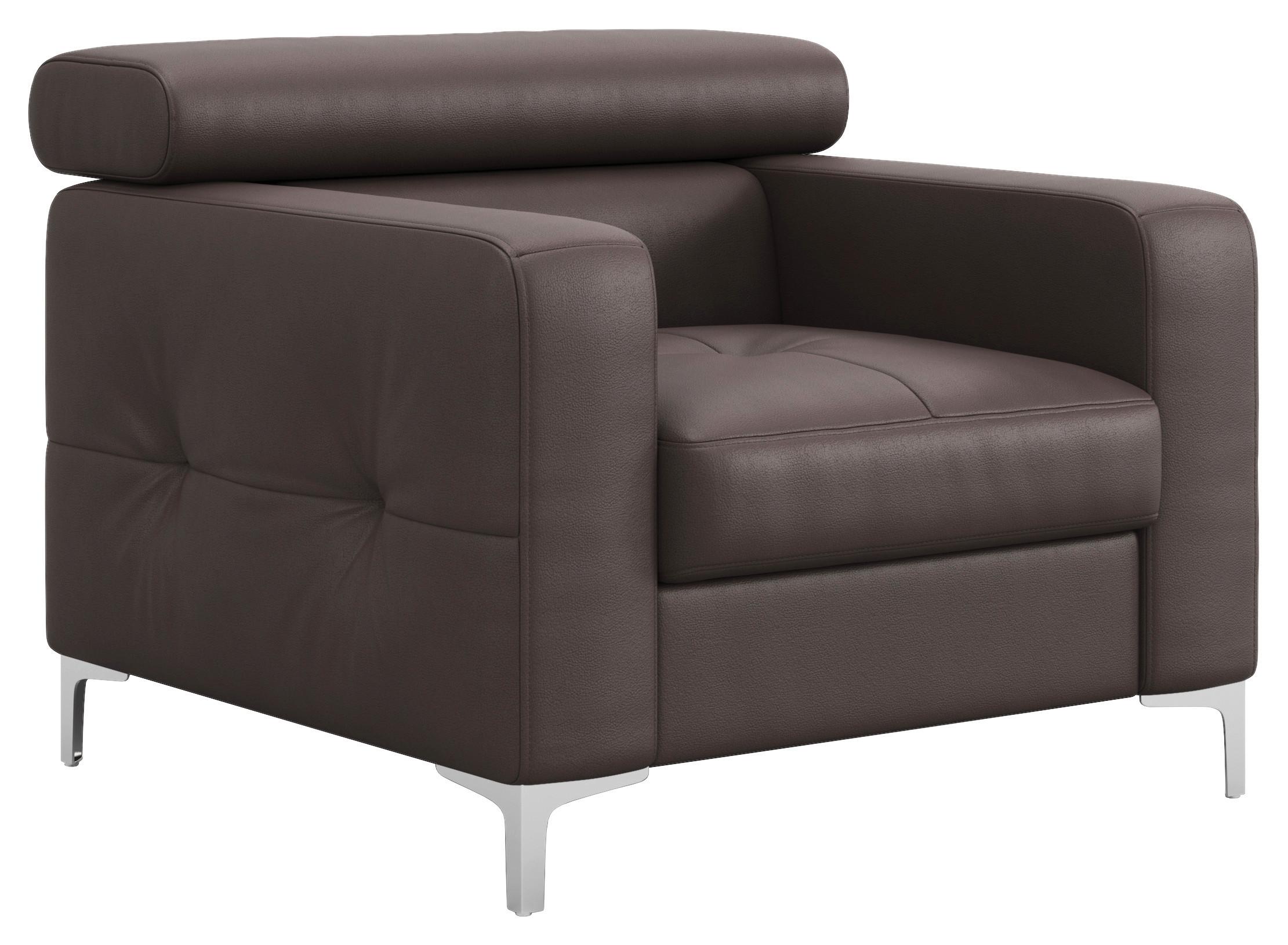 Polstersessel Sammy Braun Leder - Chromfarben/Graubraun, Design, Leder (99/78-92/106cm) - Livetastic