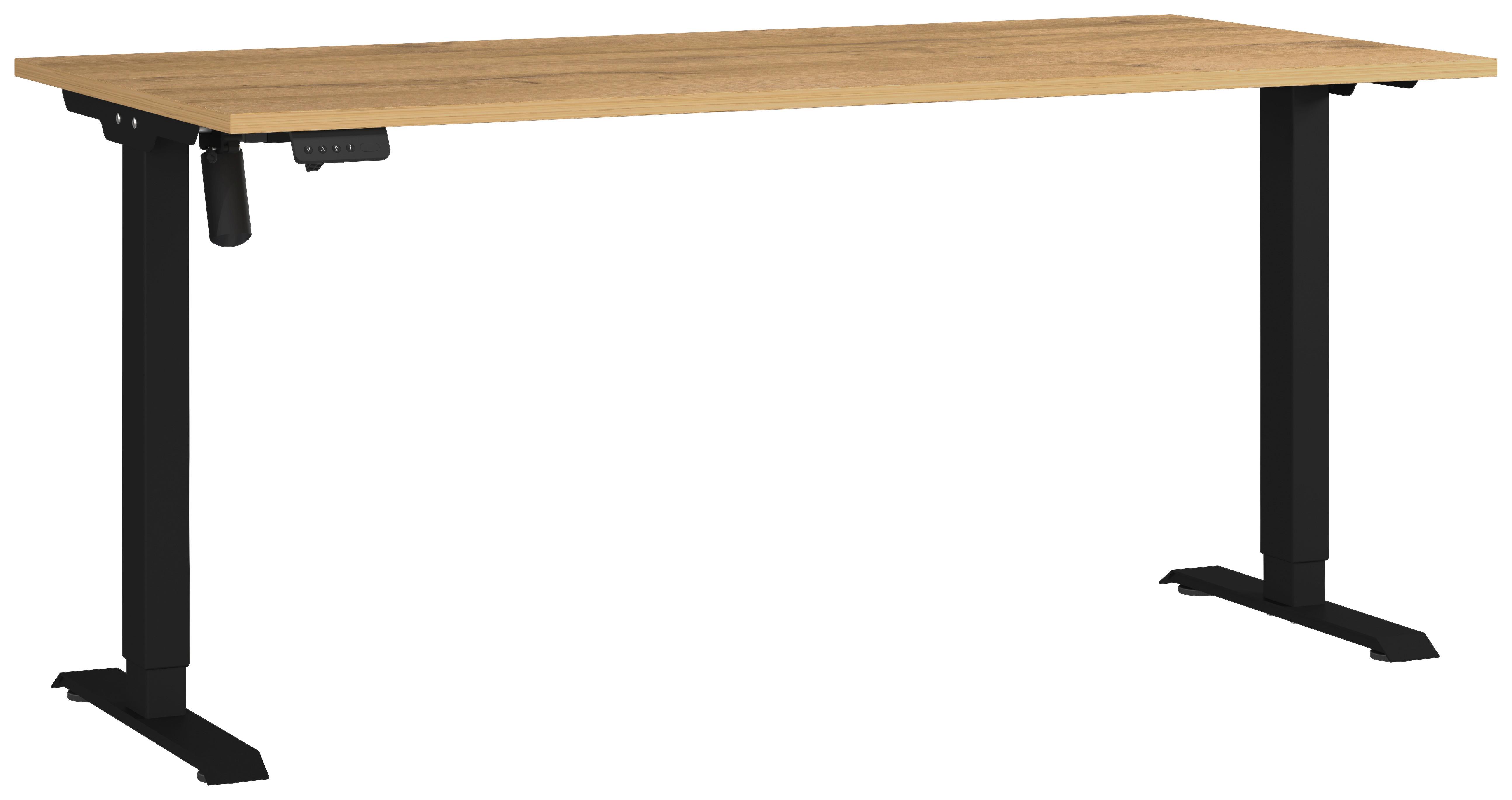 Schreibtisch Profi Schwarz/Eiche Dekor L: 160cm - Eichefarben/Schwarz, MODERN, Holzwerkstoff/Metall (160/80/71-119cm) - Germania