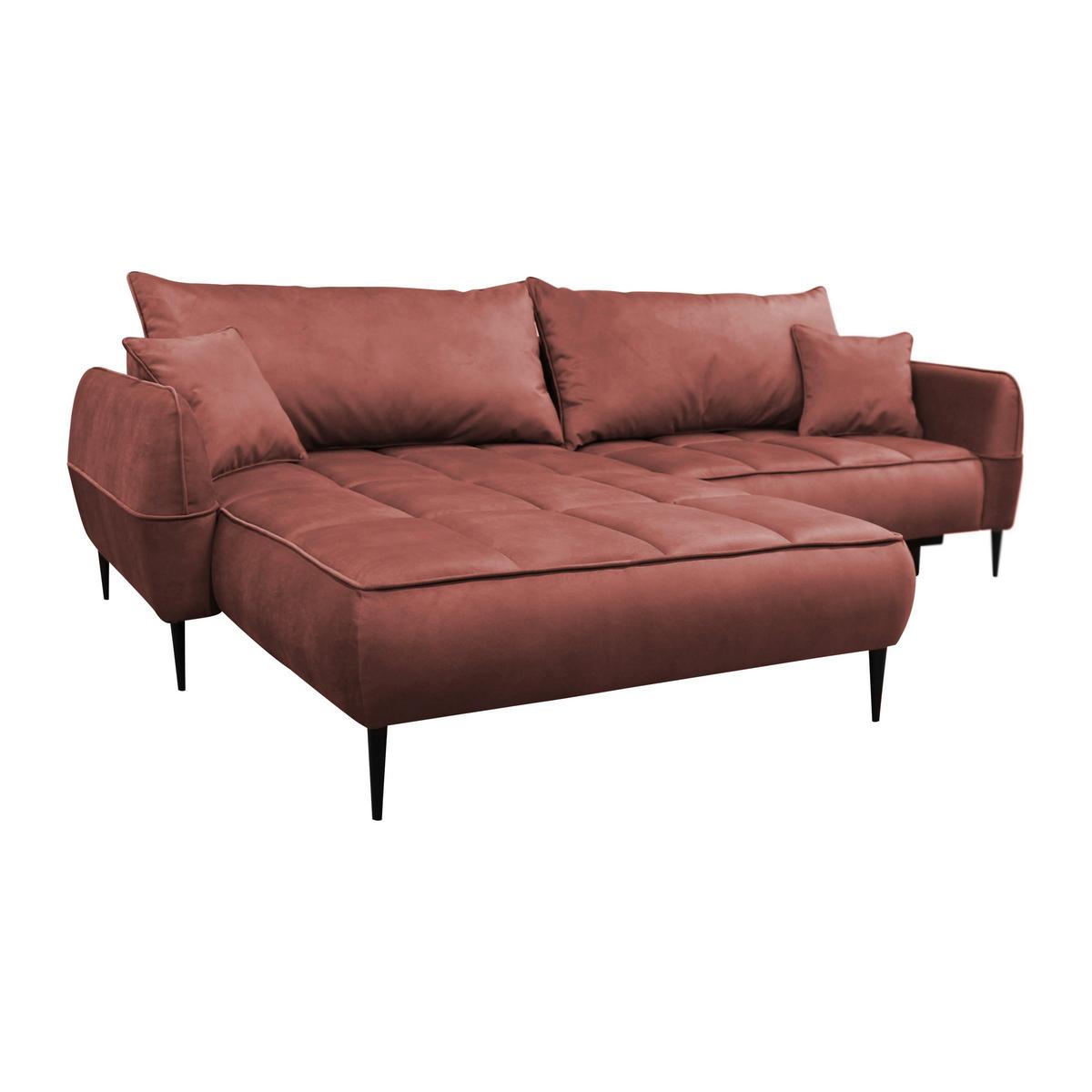 Ecksofa mit Bettkasten Letto 189x260 cm Velours Koralle - Koralle/Schwarz, Design, Textil (189/260cm) - MID.YOU