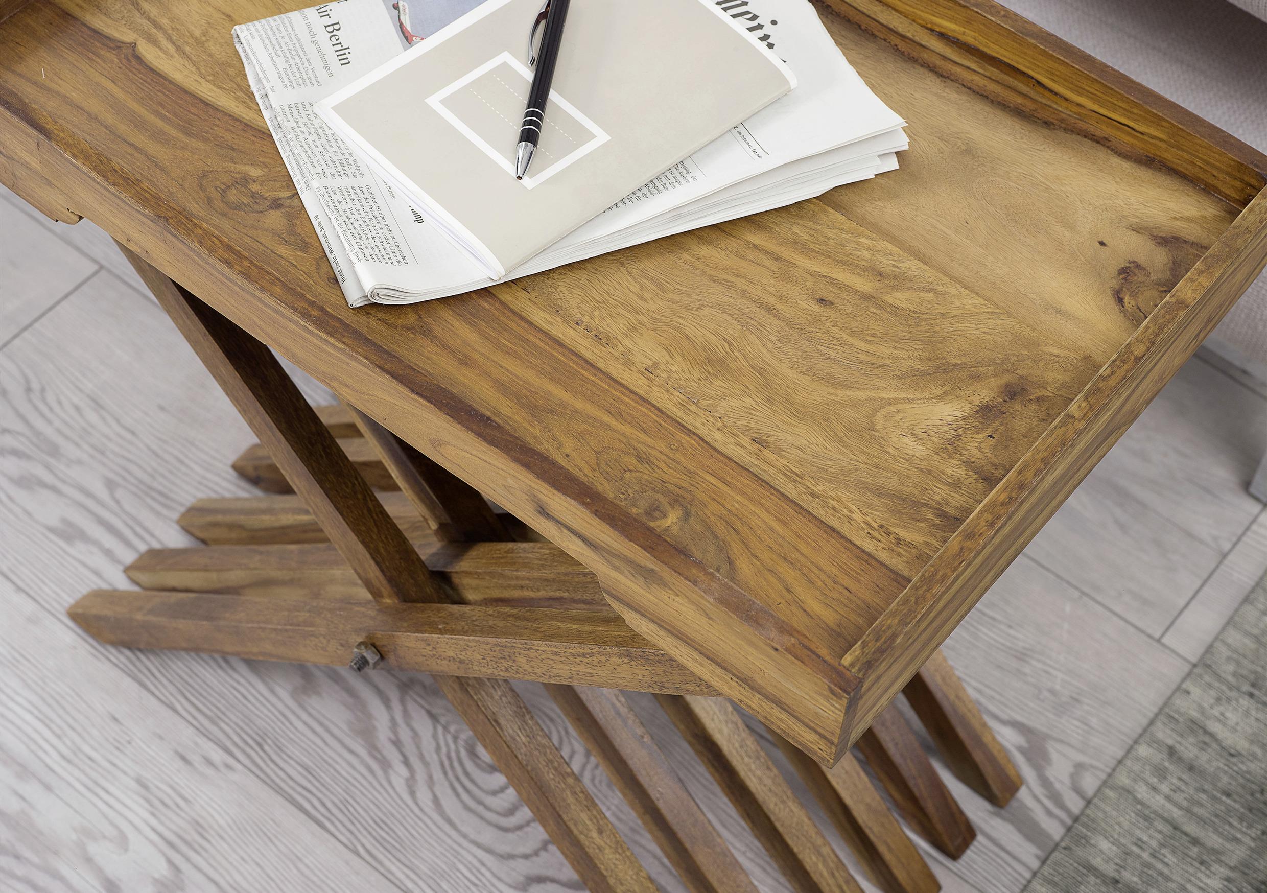 Beistelltisch Mumbai aus Sheesham Klappbar Detail Top