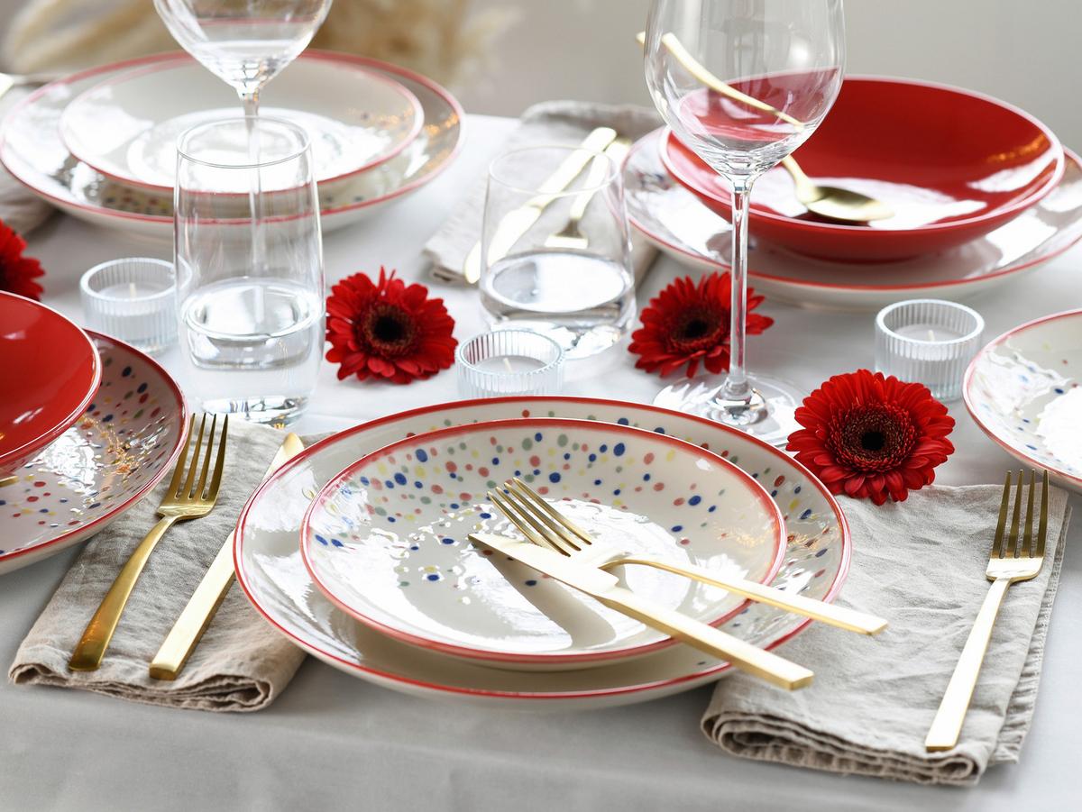 Kombiservice Joy Rot-bunt Creme, Rot 16-Tlg - Multicolor, Basics, Keramik - Creatable