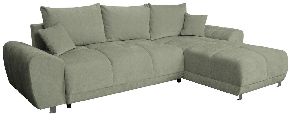 ECKSCHLAFSOFA Ramon, Mintgrün S:296x182cm - Chromfarben/Beige, Trend, Textil (296/182cm)