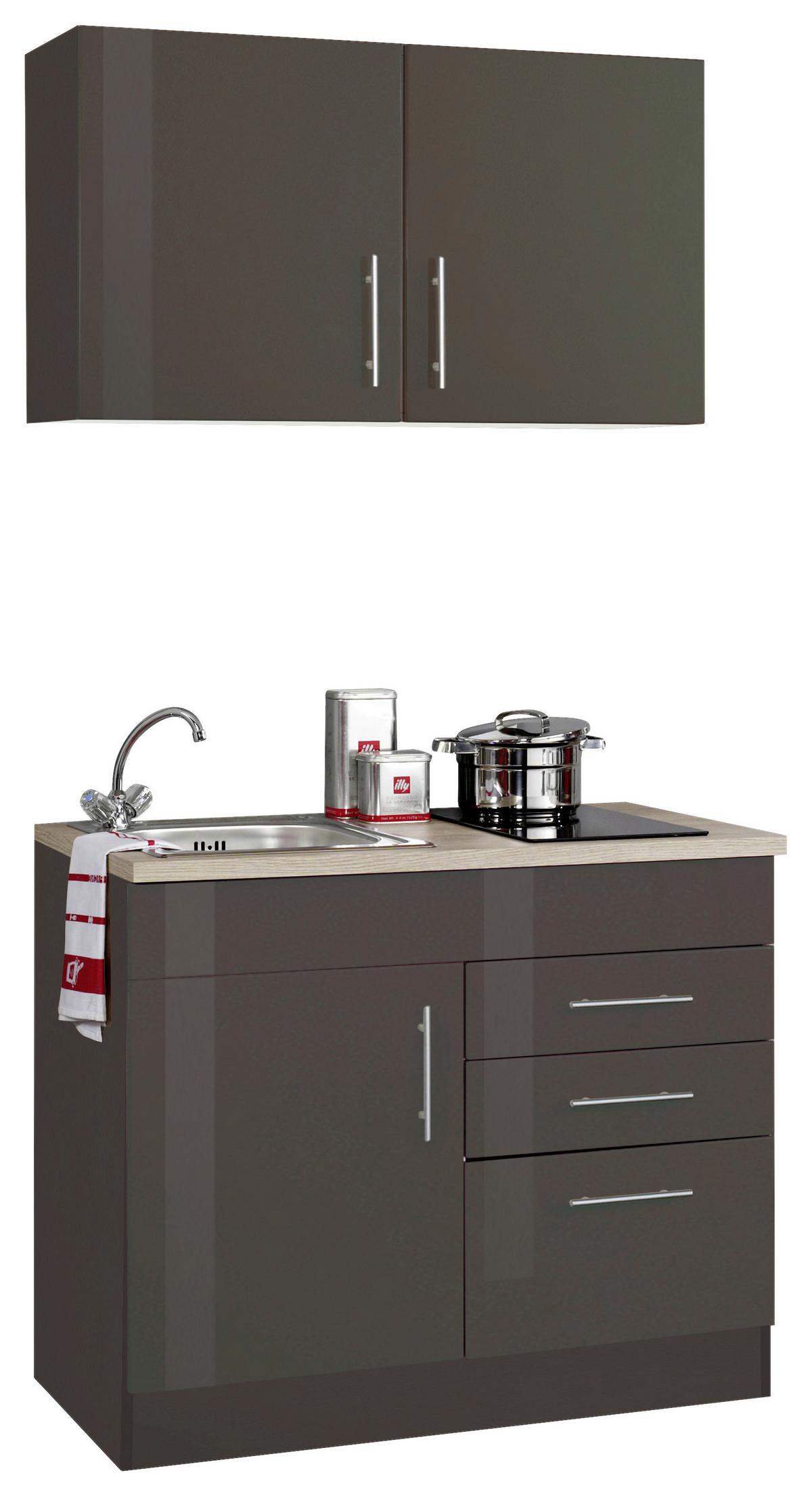 Miniküche Toronto Grau/eiche Dekor B: 100 Cm - Grau Hochglanz/Graphitfarben, MODERN, Holzwerkstoff (100cm) - Held