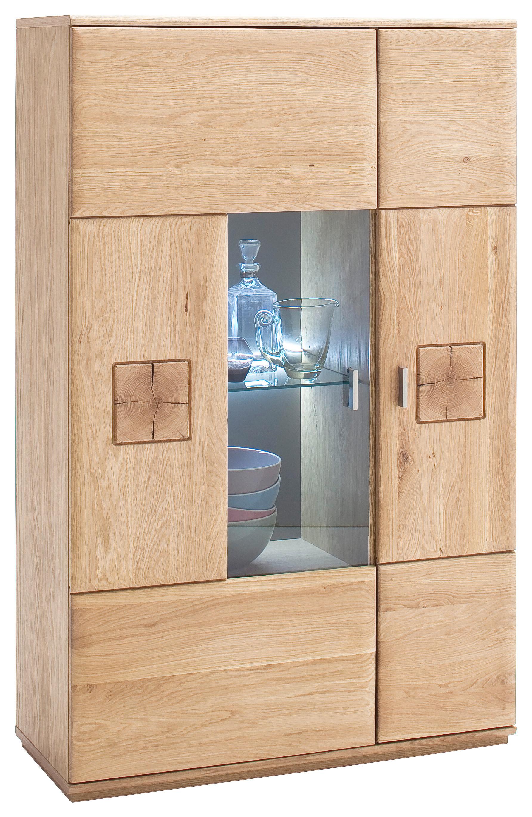 Highboard Teilmassiv B: 90 Cm Bologna Eichefarben - Eichefarben, Design, Glas/Holz (90/141/38cm) - Livetastic