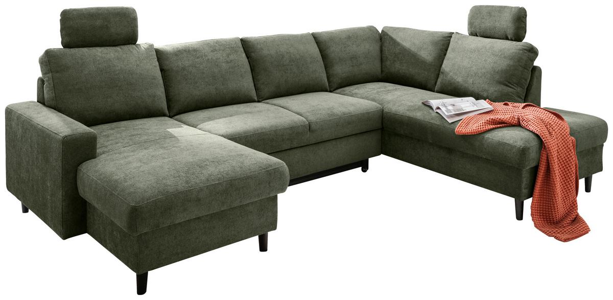 Wohnlandschaft Passione Dunkelgrün U: 153x305x200 cm - Dunkelgrün/Schwarz, MODERN, Textil (153/305/200cm) - Livetastic