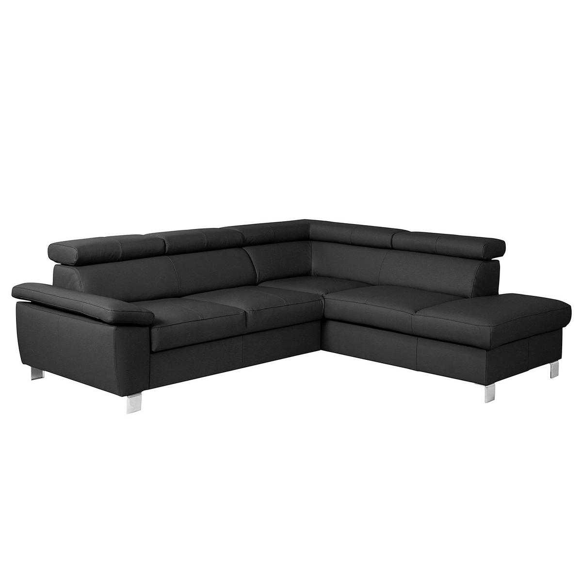 Ecksofa Lugano Teilleder Schwarz 248x208 - Chromfarben/Schwarz, Design, Leder/Textil (248/208cm) - Livetastic
