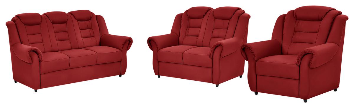 Sitzgarnitur 3-tlg. Rot Lederlook - Rot/Schwarz, KONVENTIONELL, Textil - Livetastic
