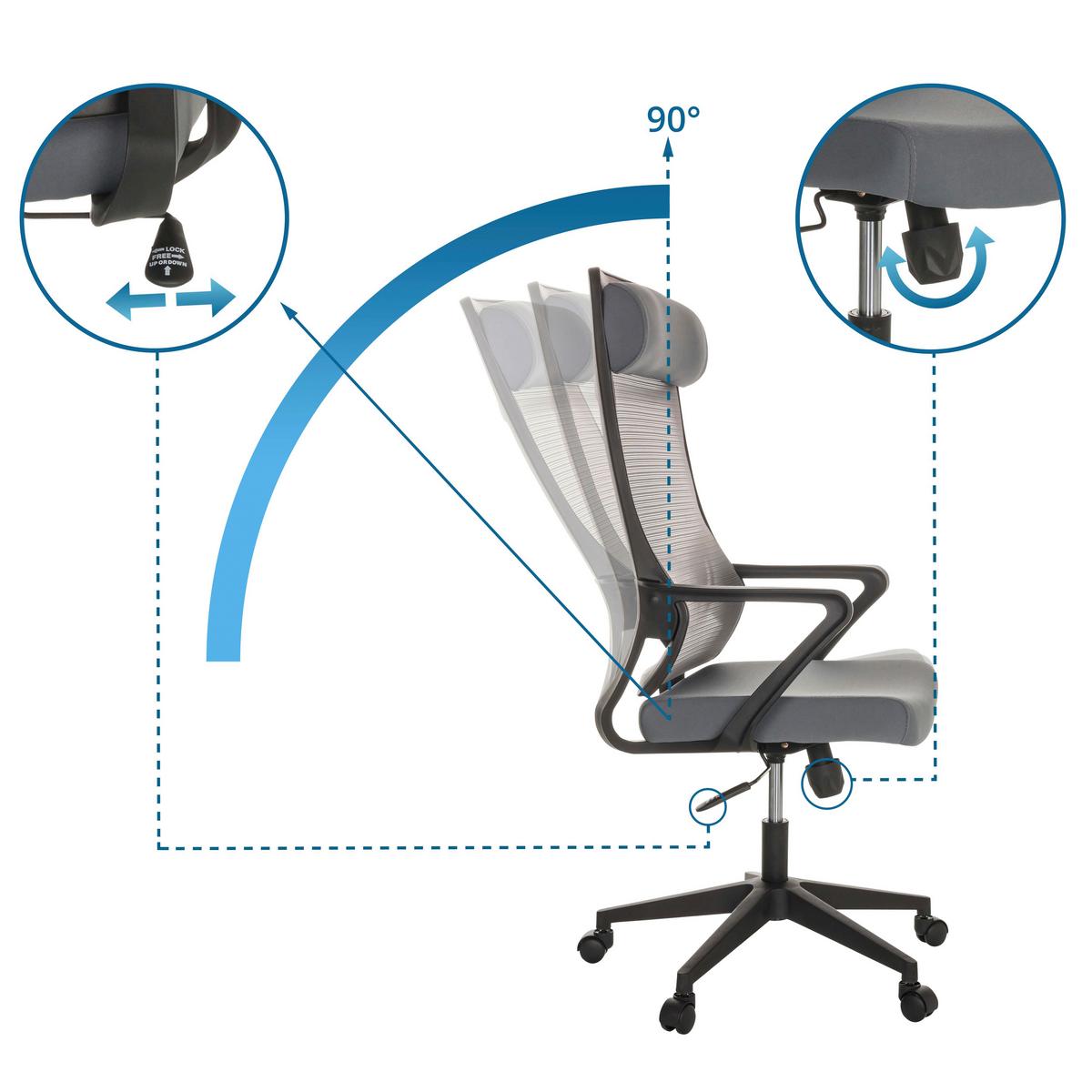 Drehstuhl Nekeo - Schwarz/Grau, Basics, Kunststoff/Textil (69/122-132/69cm) - MID.YOU