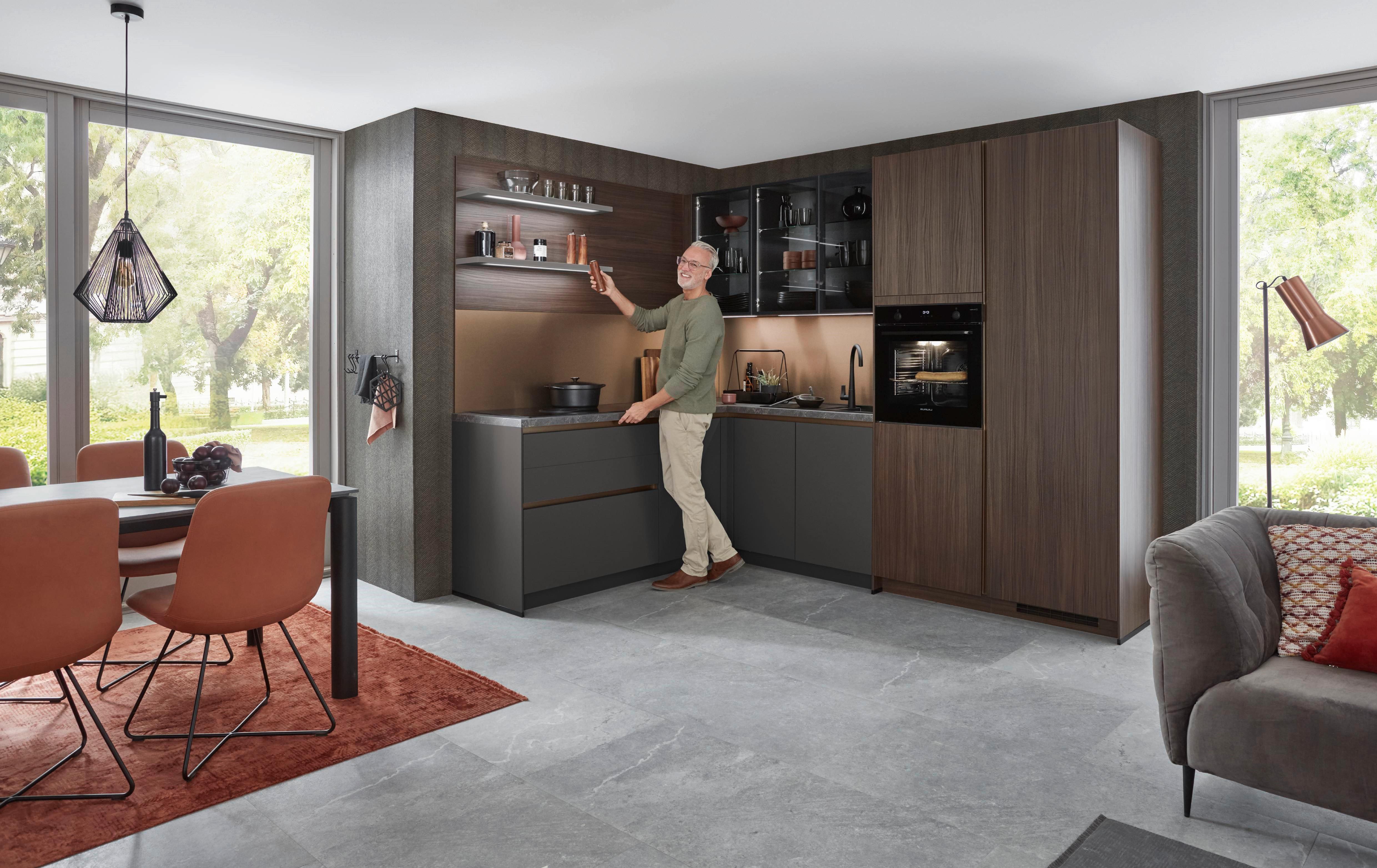 Eckküche Sidney/singapur - Schieferfarben/Schlammfarben, Design, Holzwerkstoff (206/285cm) - Vertico