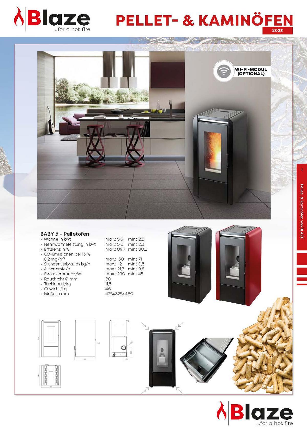 Palletofen Baby Bordeaux Metall 5kw Mit Wi-Fi - Bordeaux, Basics, Metall (42,5/82,5/46,0cm)
