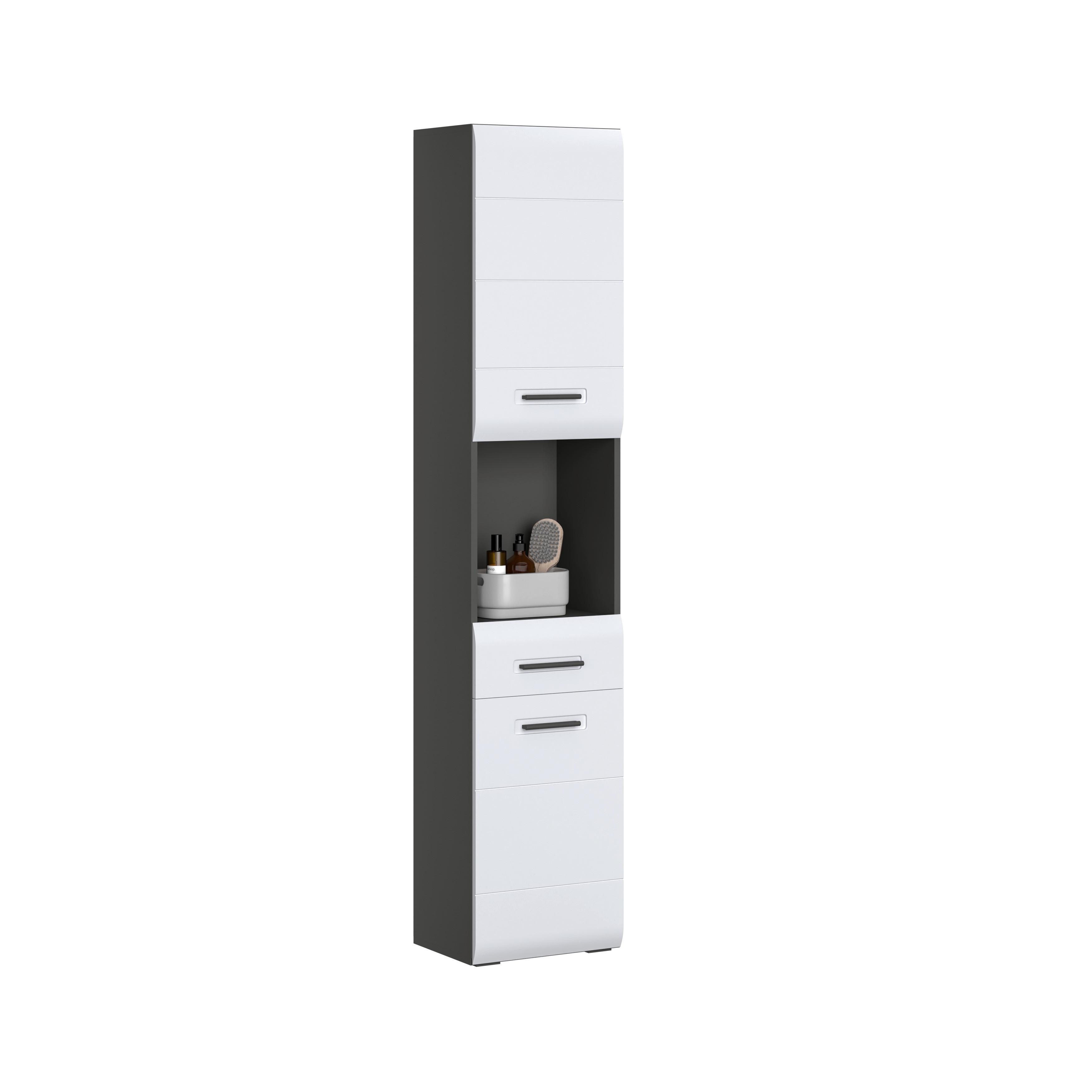 Badezimmer Hochschrank Pearl New Snol 117 BxH 40x188,5 cm - Anthrazit/Weiß, KONVENTIONELL, Holzwerkstoff (40/188,5/29,6cm)