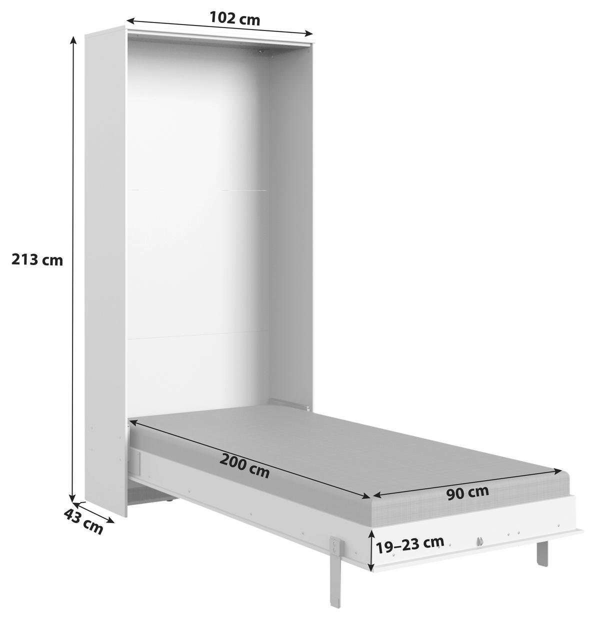 Schrankbett mit Lattenrost 90x200 Juist, Weiß - Weiß, KONVENTIONELL, Holz/Holzwerkstoff (90/200cm) - MID.YOU
