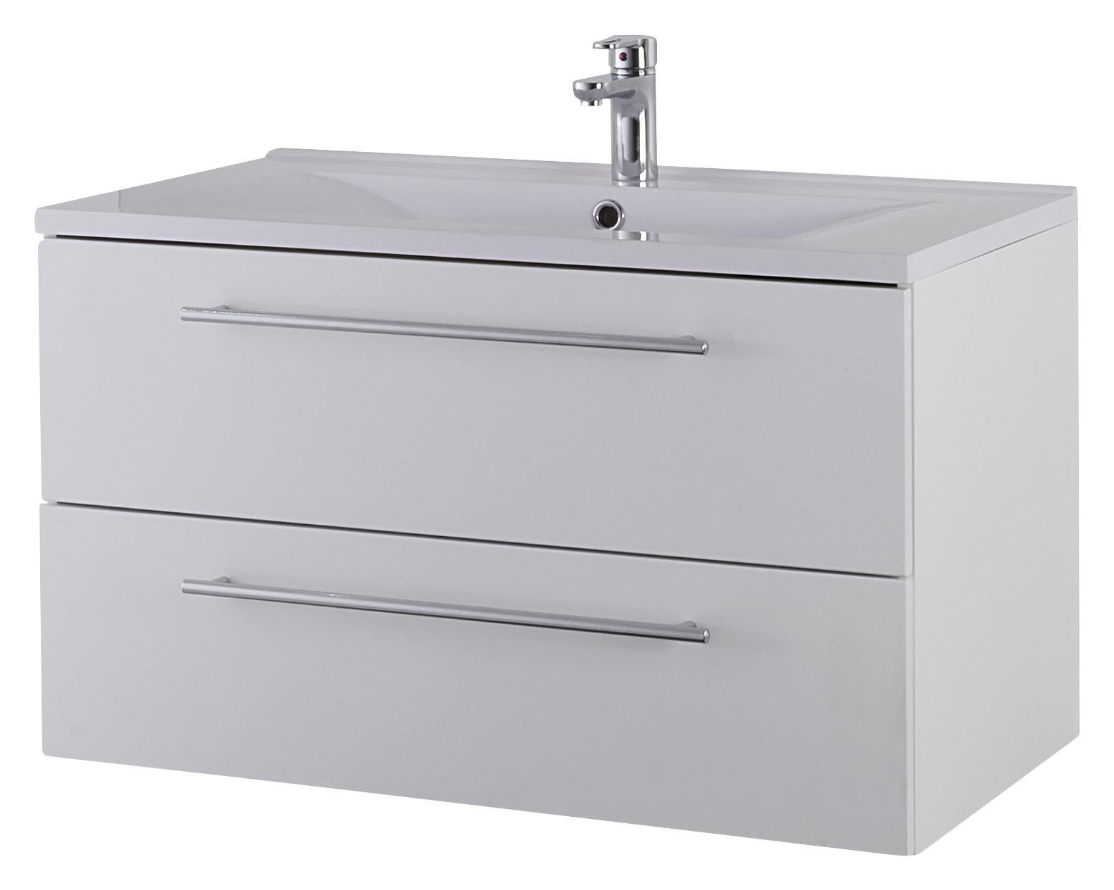 Badezimmer Fiora 90cm Weiß - Weiß, KONVENTIONELL, Holzwerkstoff/Stein (91/51,5cm) - Sanotechnik