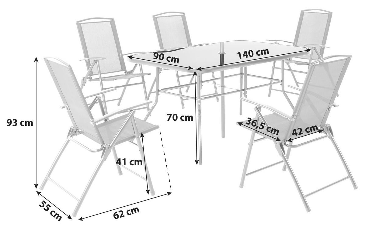 Gartengarnitur 7-Tlg. Laura Stahl/Glas/Textilene + Schirm - Schwarz, MODERN, Glas/Textil (140/90/70cm) - Luca Bessoni