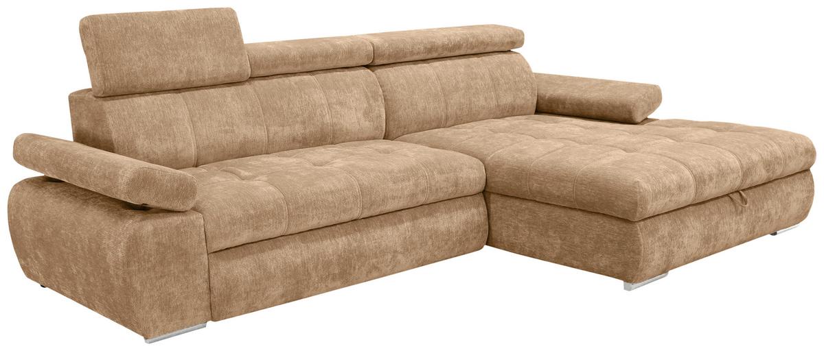 Rohová sedačka VEGAS, pravá, béžovohnedá ženilka - béžovohnedá/strieborná, Design, drevo/textil (294/173cm)