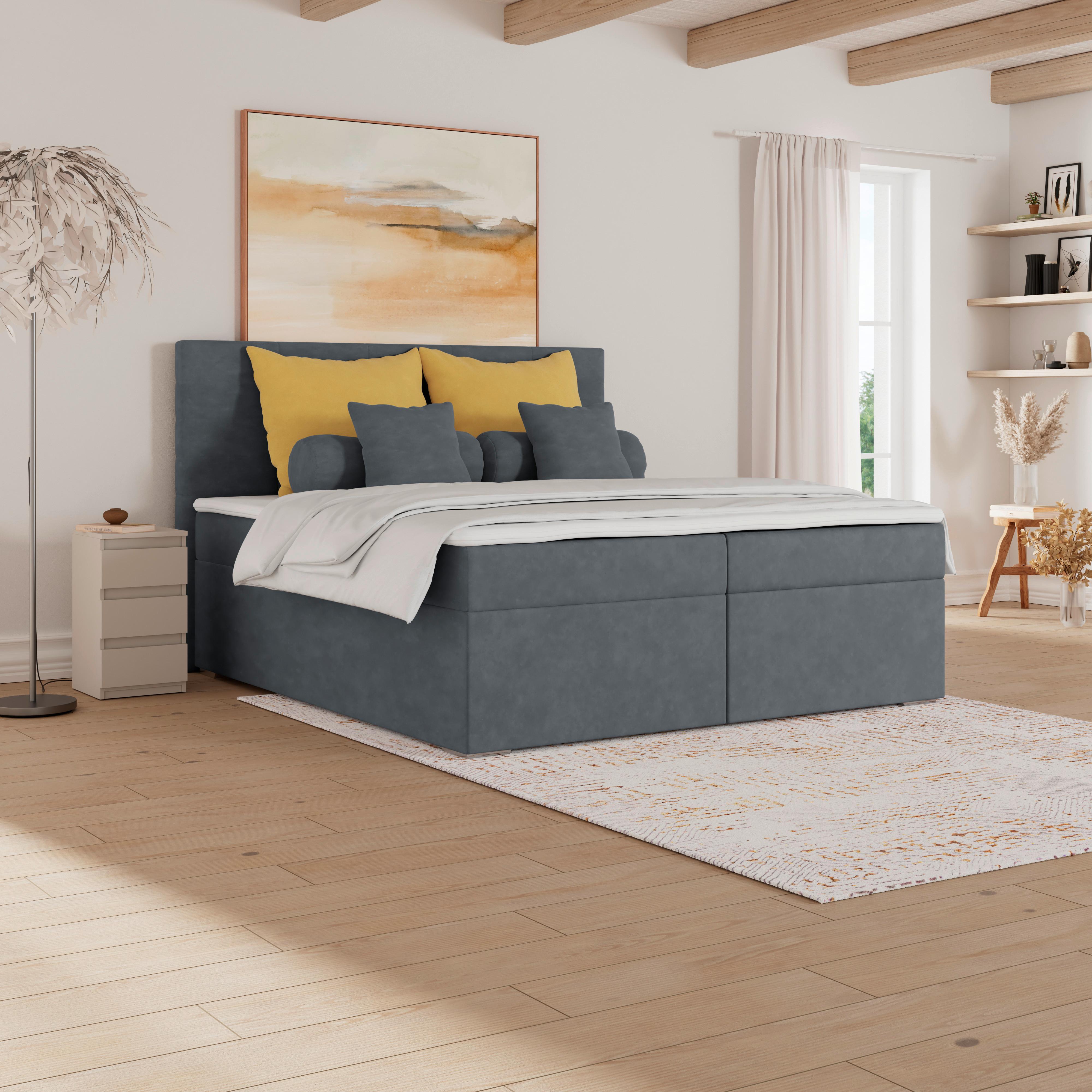 Polsterbett mit Bettkasten 160x200 Adria Graublau - Chromfarben/Graublau, KONVENTIONELL, Holz/Textil (160/200cm)