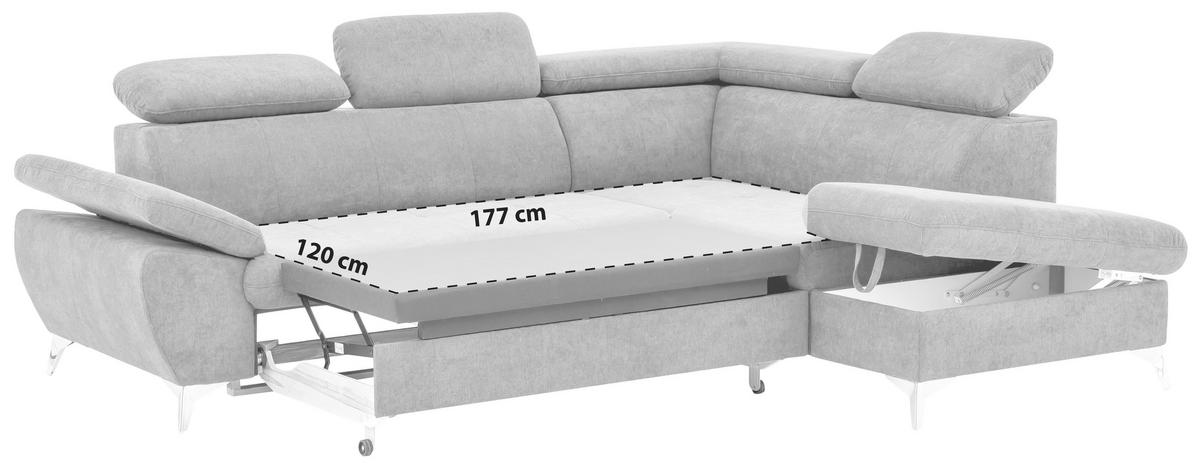 Ecksofa Mit Schlaffunktion Gisele Und Bettkasten Grau - Chromfarben/Grau, KONVENTIONELL, Textil (256/209cm) - Livetastic