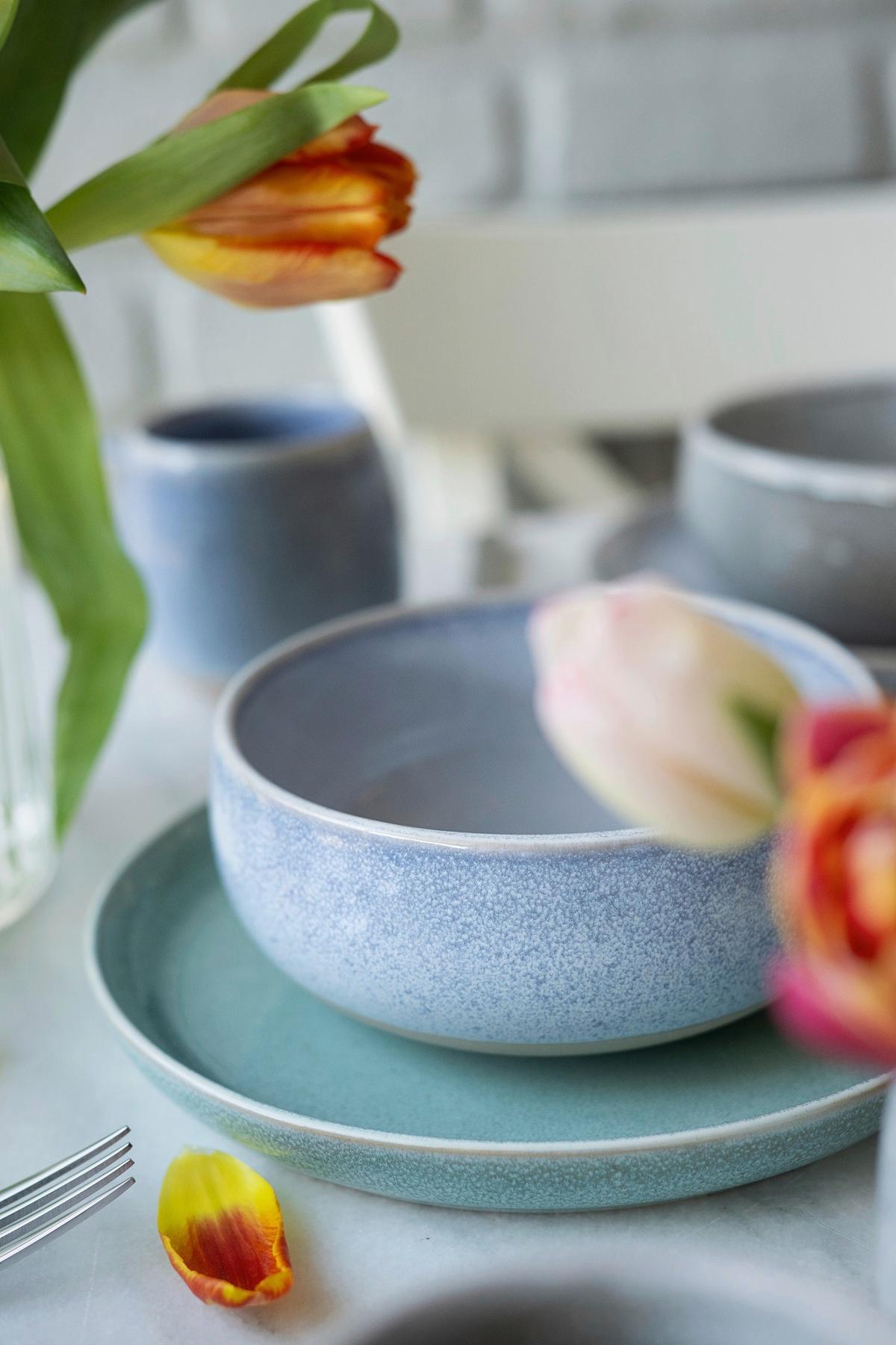 fürhstücksserviceset 16 -Teilig. Blau/Braun - Blau/Braun, Basics, Keramik - Mäser