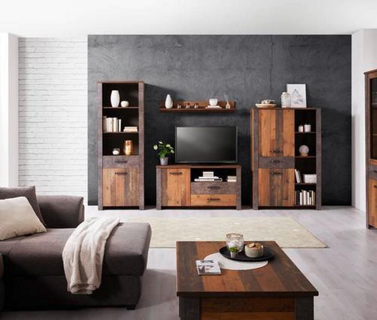 Regal mit Lade + Tür Ontario B: 71,4cm Old Style/Betonoptik - Dunkelgrau/Eichefarben, Trend, Holzwerkstoff (71,4/200/41,5cm) - Ondega