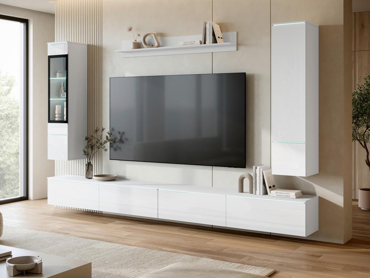 Wohnwand Vera Xxl Weiß/weiß Hg B: 300cm - Weiß Hochglanz/Weiß, Basics, Glas/Holzwerkstoff (300/162/33cm) - P & B