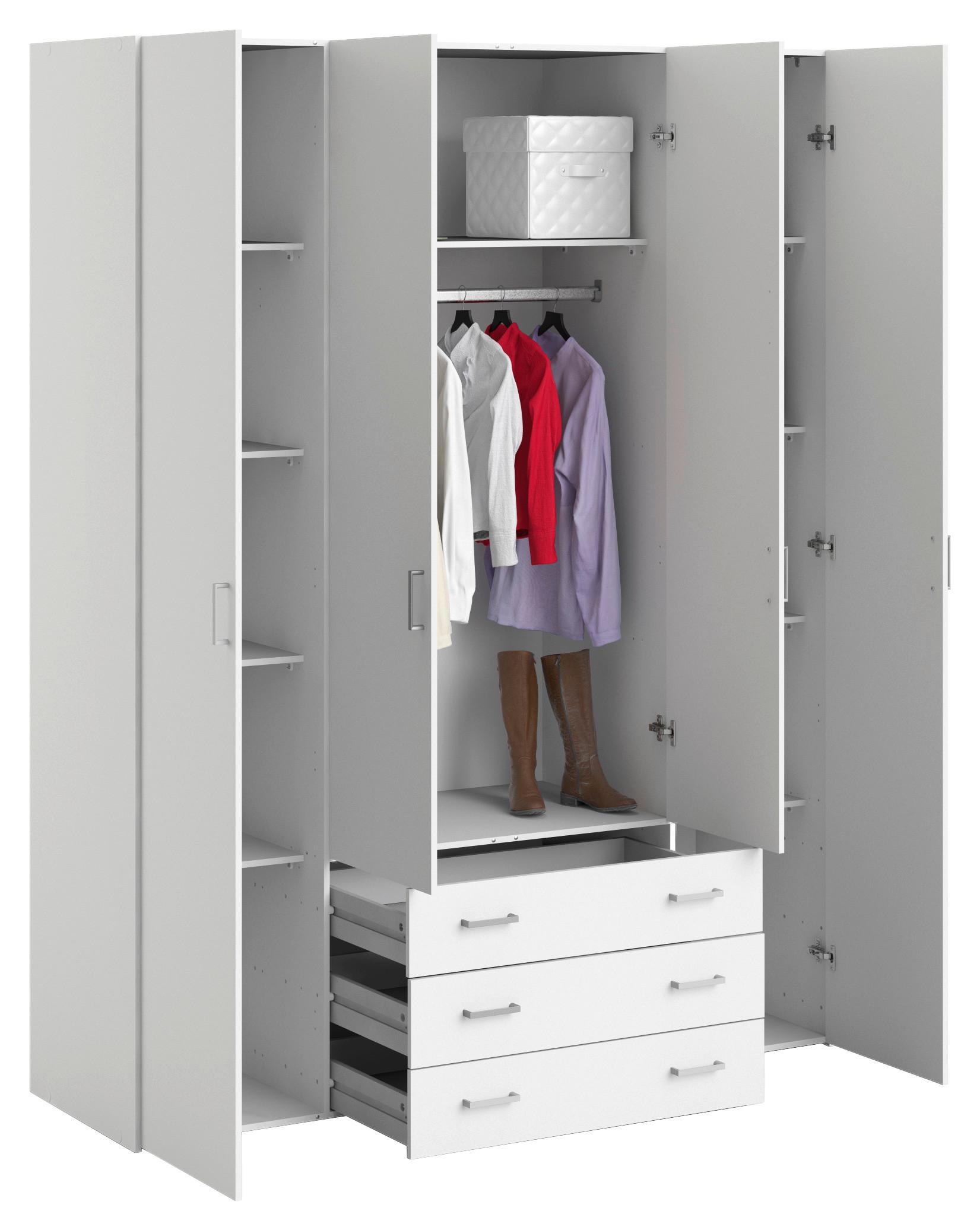 Kleiderschrank Space, Weiß, B: 154 cm - Weiß, Basics, Holzwerkstoff (154/200,4/49,5cm) - MID.YOU