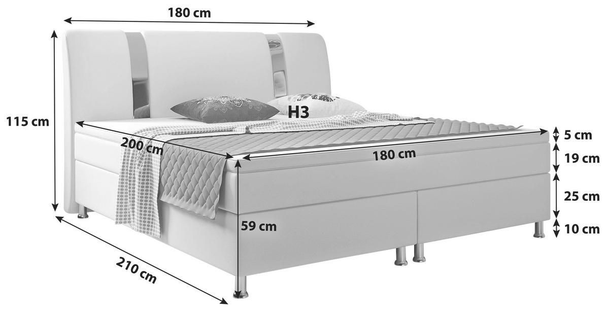Boxspringbett mit Topper Lederlook 180x200 Riva-F - Silberfarben/Schwarz, KONVENTIONELL, Leder/Textil (180/115/210cm) - MID.YOU