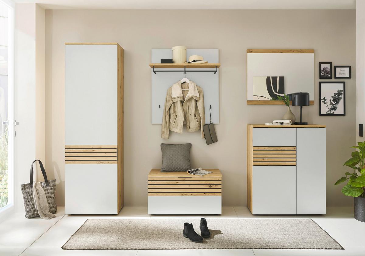 Garderobenschrank Milan Weiß/ Eiche Dekor B: 60 Cm - Dunkelgrau/Weiß, Design, Holzwerkstoff (60/200/38cm) - MID.YOU