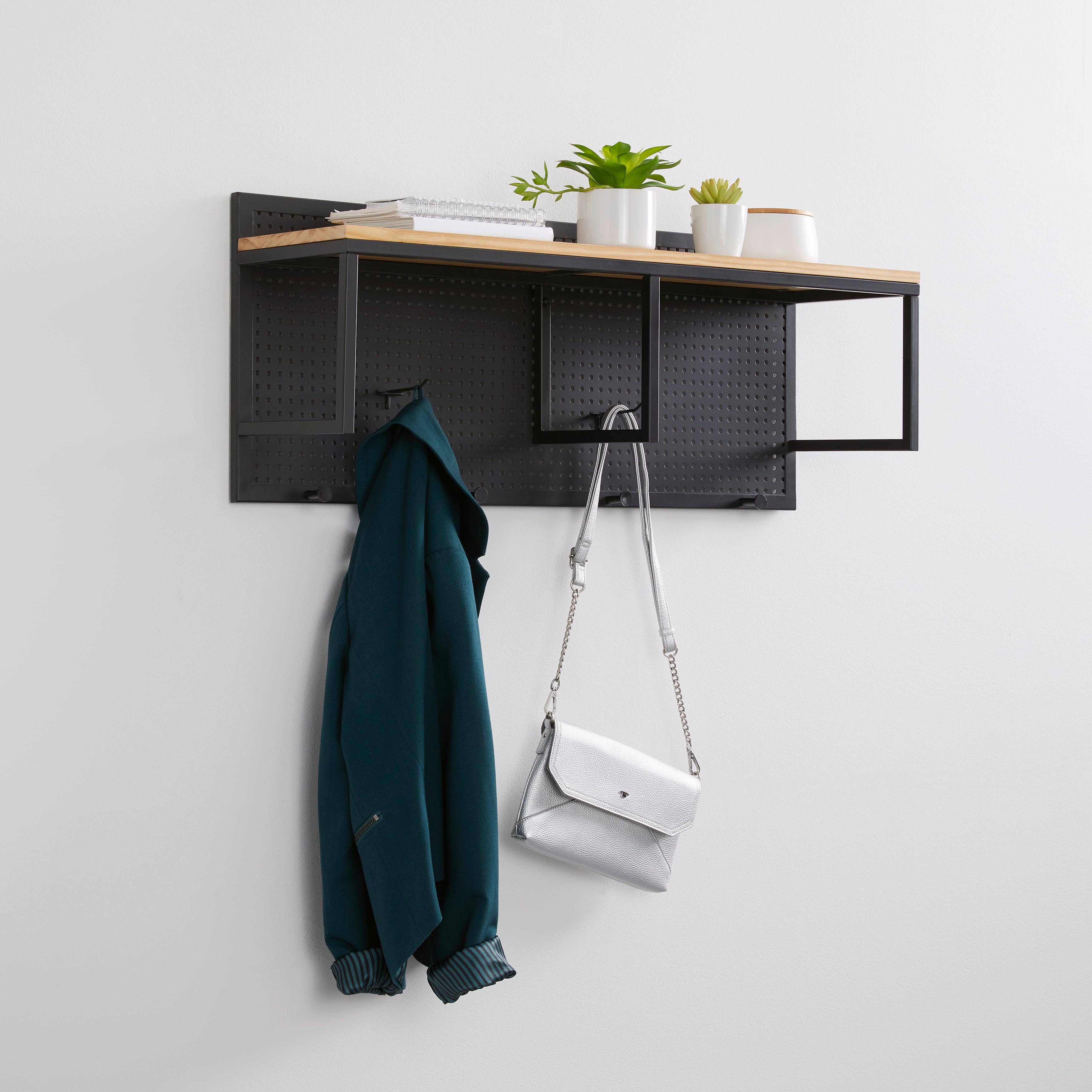 Šatní Panel Lorenzo - barvy borovice/černá, Moderní, kov/dřevo (90/37/25cm) - Bessagi Home