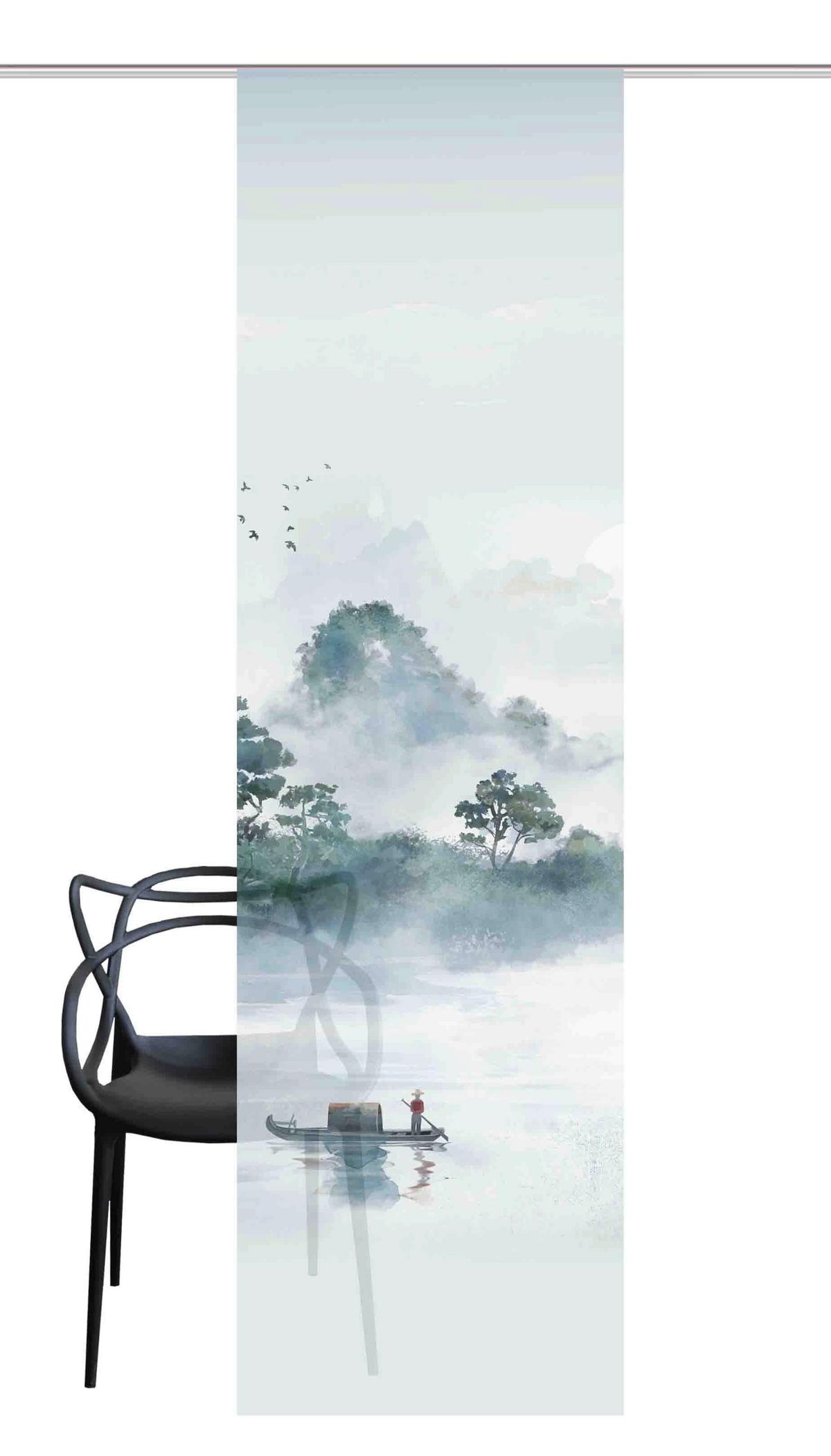 Flächenvorhang Vitnam Rechts - Graublau/Grün, Design, Textil (60/245cm)