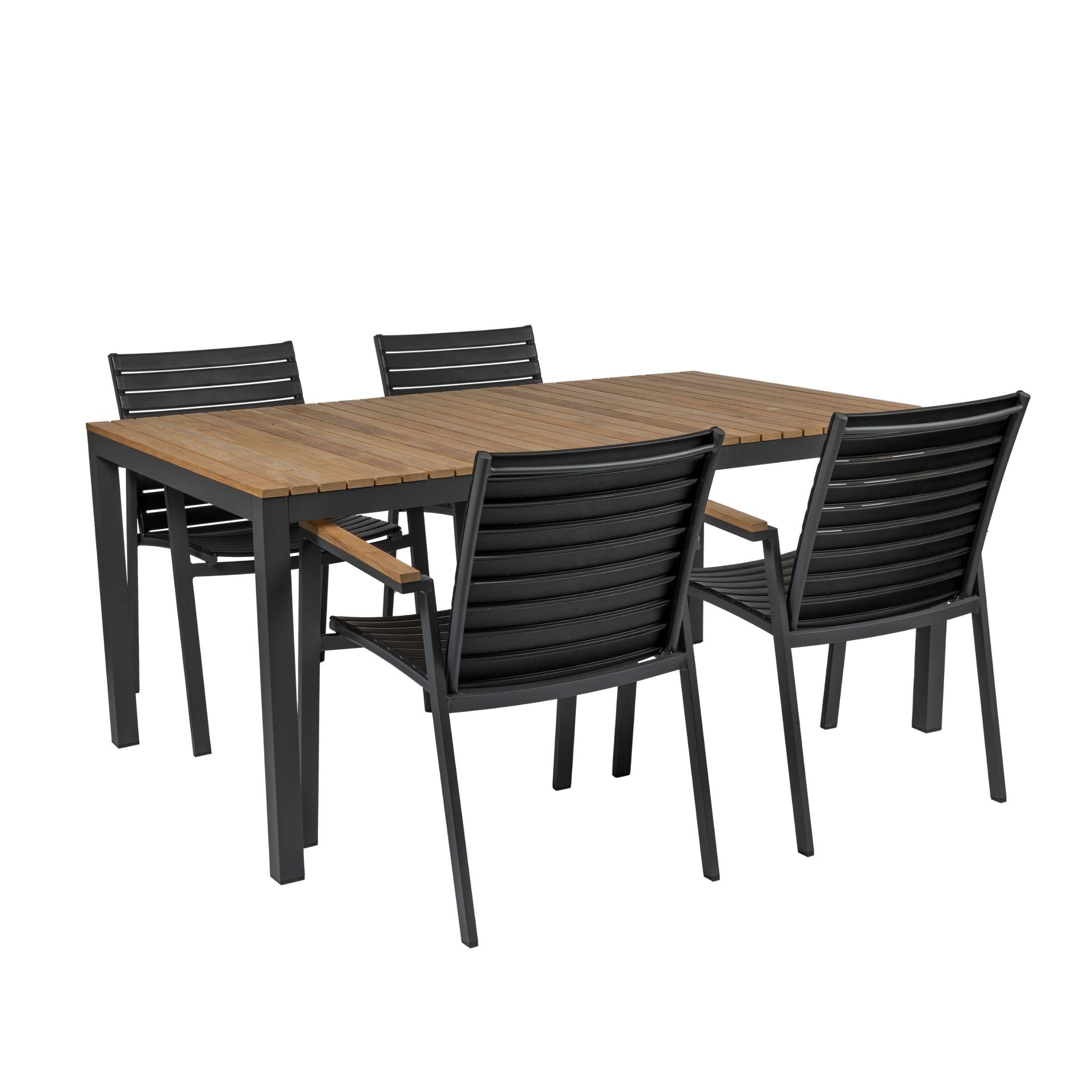 Gartenmöbel Set 5-Tlg Mood Extreme Teakholz/Kunststoff - Anthrazit/Schwarz, Natur, Holz/Kunststoff (56,5/84/62cm) - Gardenson