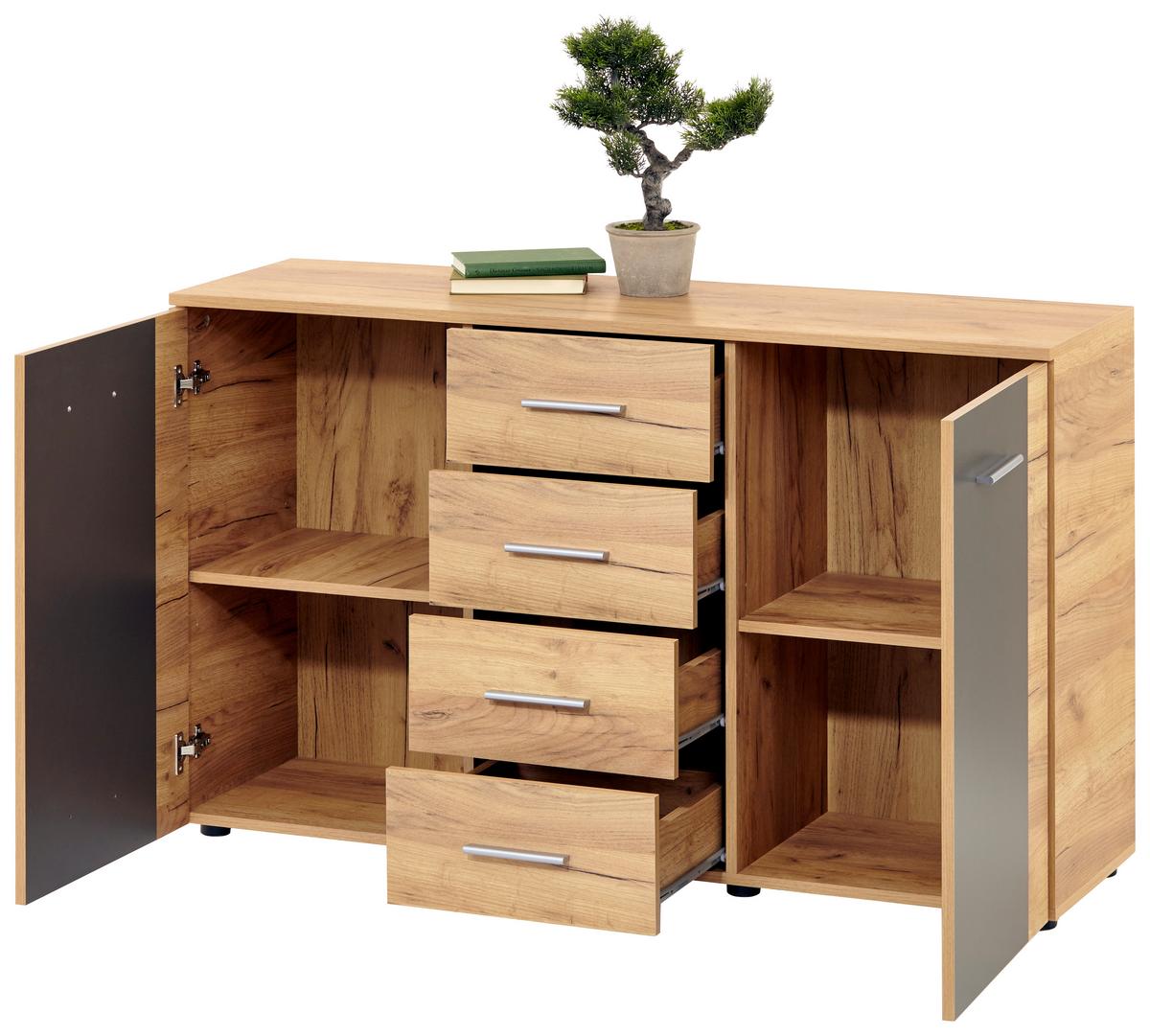 Komód Uno 140/80 Cm - tölgyfa színű/szürke, Modern, faalapú anyag (140/80/40cm)