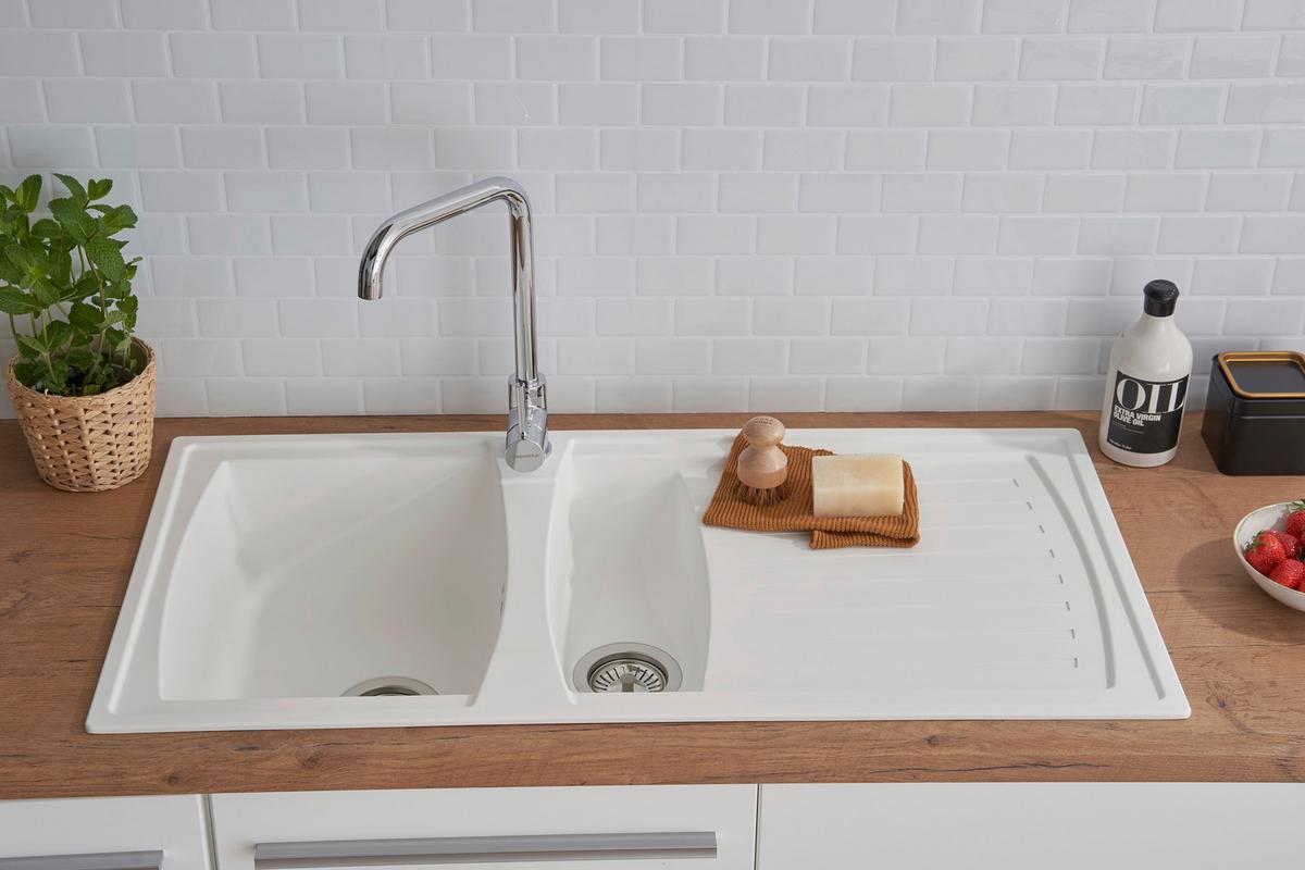 Spüle Respekta Einbauspüle Boston - Weiß, Trend, Glas/Kunststoff (100/20/50cm) - Respekta