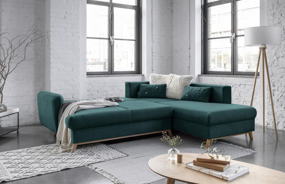 Ecksofa Scandic Lagom Türkis S: 242x202 cm - Türkis/Naturfarben, Textil (242/202cm) - MID.YOU