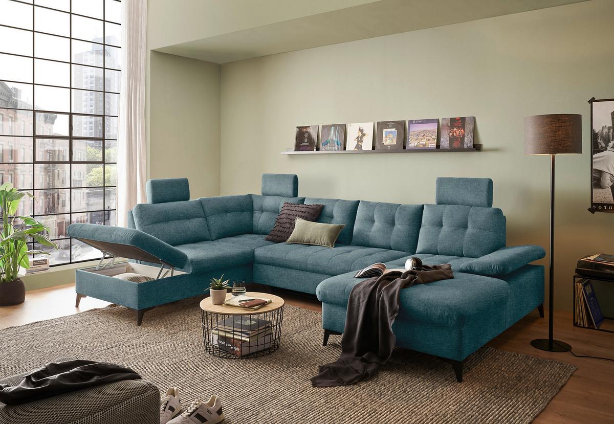 Wohnlandschaft Durban U Blau U: 218/324/170 Cm - Blau/Schwarz, KONVENTIONELL, Textil (218/324/170cm) - MID.YOU
