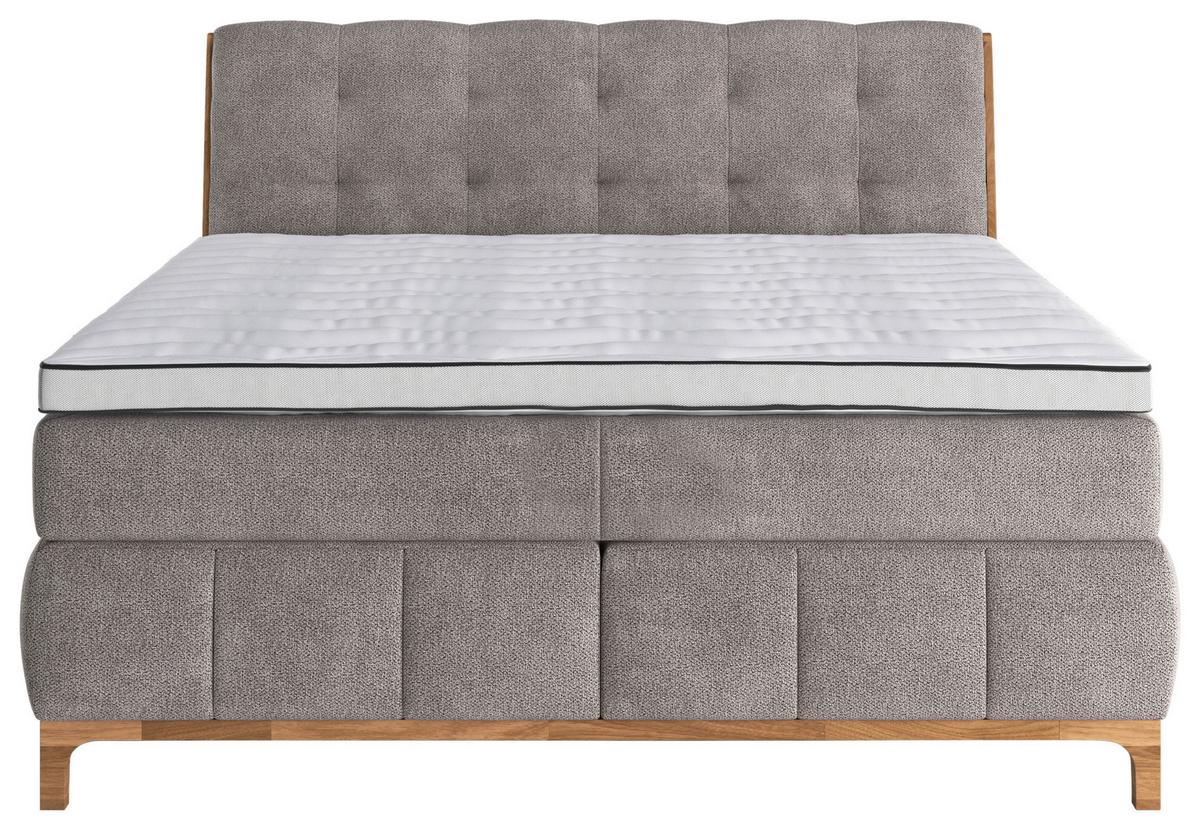 Boxspringbett Moon mit Topper 160x200 cm - Taupe/Eichefarben, MODERN, Holz/Holzwerkstoff (160/200cm) - MID.YOU