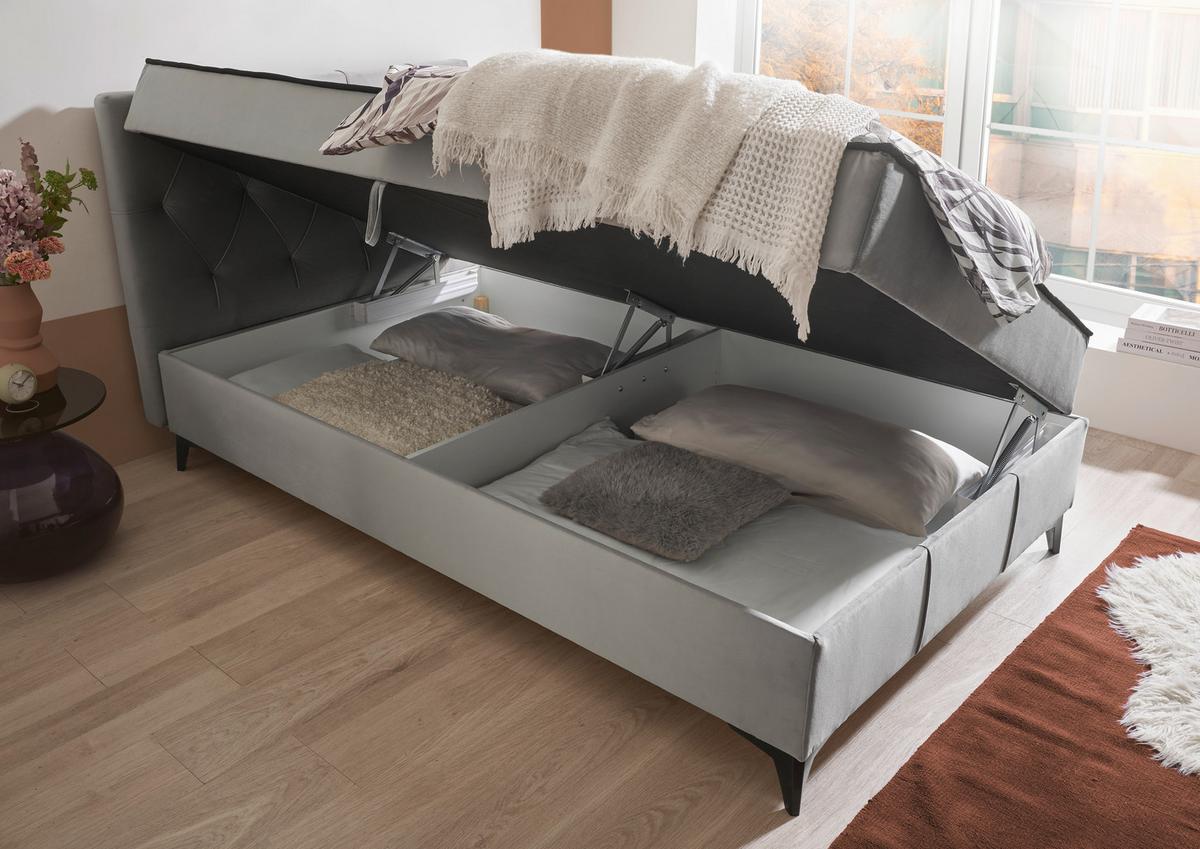 Boxbett Cornwill Mit Gepolstertem Kopfteil 120x200 - Schwarz/Grau, MODERN, Holzwerkstoff/Textil (120/200cm) - MID.YOU