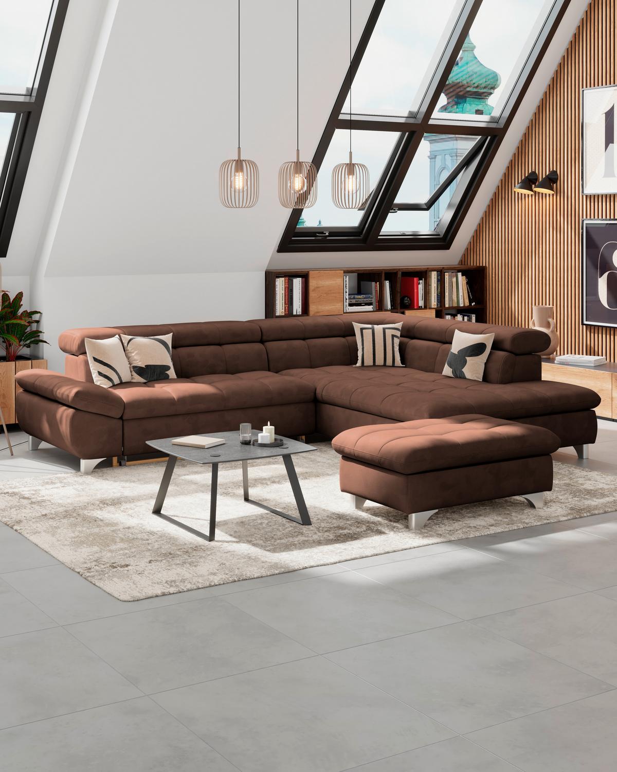 Hocker Gemini Dunkelbraun, B: 108cm - Chromfarben/Braun, KONVENTIONELL, Textil (108/46/108cm)