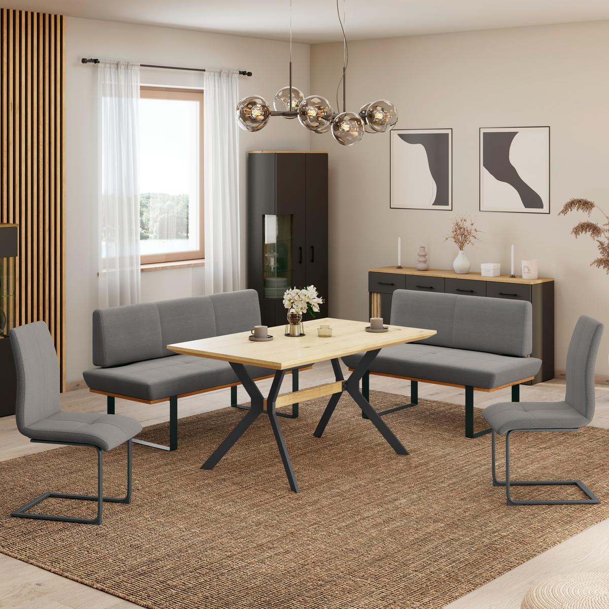 Sitzbank Tristan Webstoff anthrazit, B: 130cm - Anthrazit/Schwarz, MODERN, Holz/Textil (130/48/90cm) - James Wood