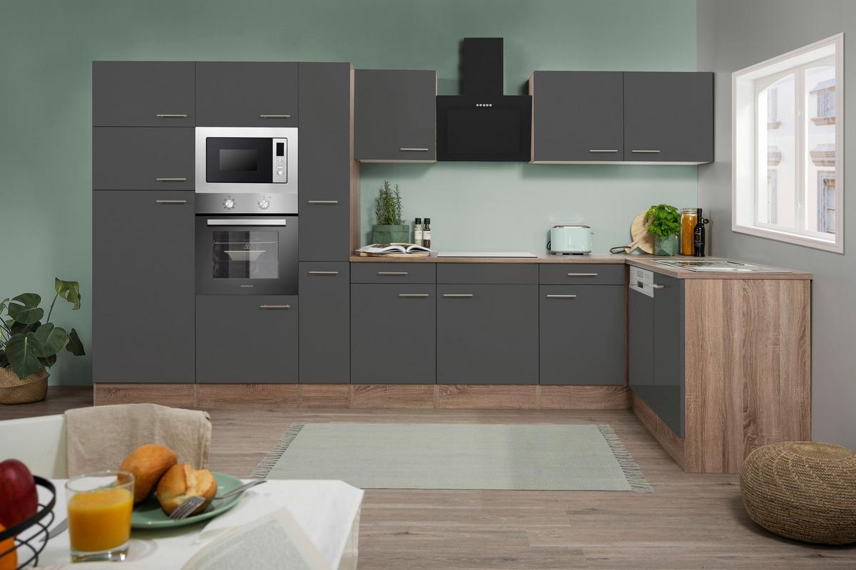 Eckküche Oliver L-Küchenblock 370 cm - Eichefarben/Grau, Basics, Holzwerkstoff (370/172cm) - Respekta