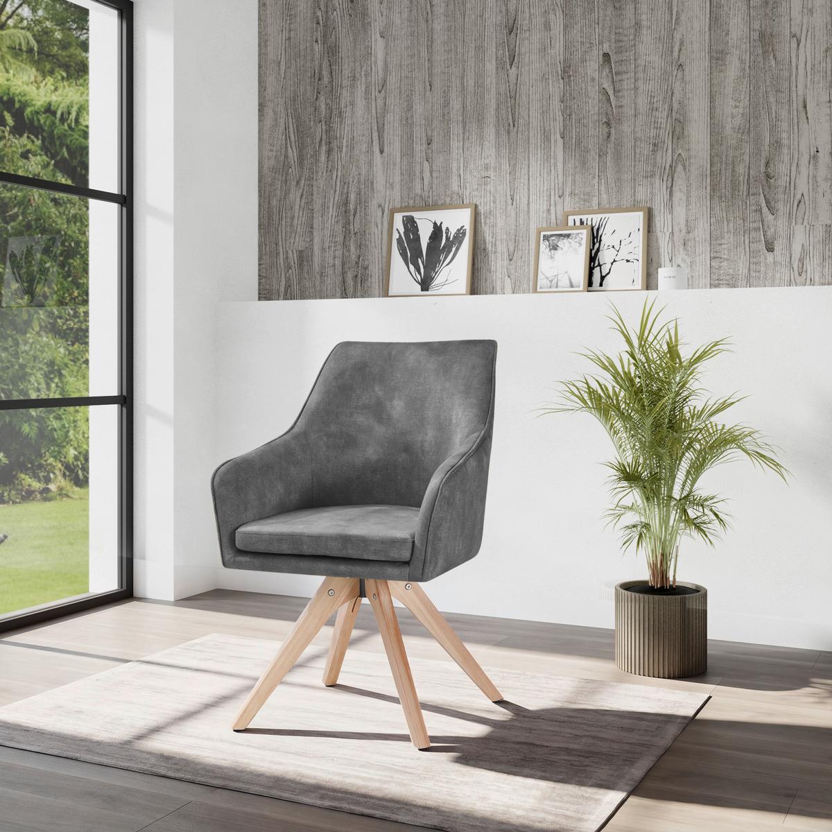 Vierfußstuhl Lisa grau Echtholz Beine - Naturfarben/Grau, KONVENTIONELL, Holz/Textil (62/83/63cm)