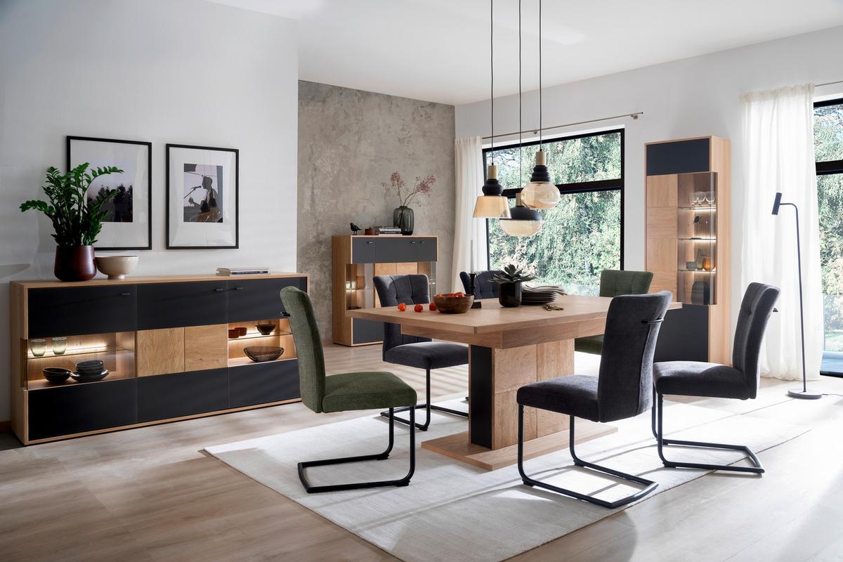 Sideboard Echtholz 184 cm Valencia Anthrazit/Eiche - Eiche Bianco/Anthrazit, Design, Glas/Holz (184/92/44cm) - MID.YOU