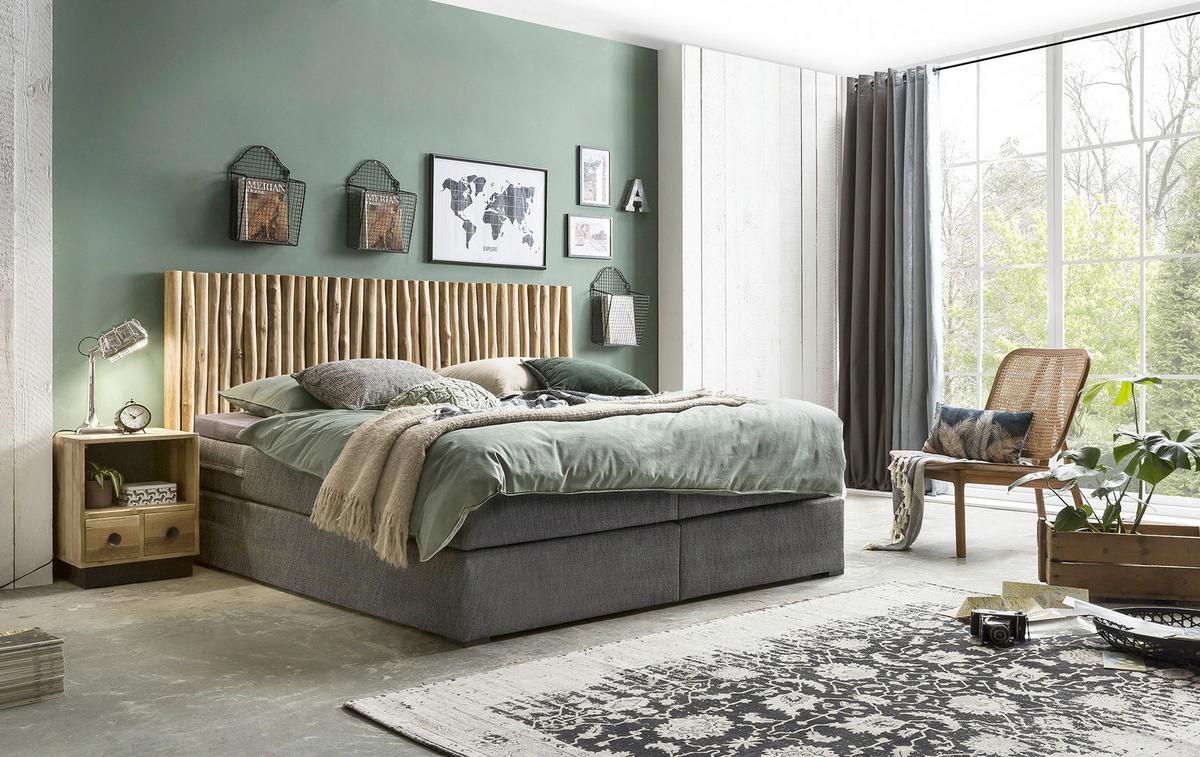 Boxspringbett Naturfarben /Dunkelgrau 180x200cm - Dunkelgrau/Schwarz, Basics, Holz/Textil (180/200cm) - Livetastic