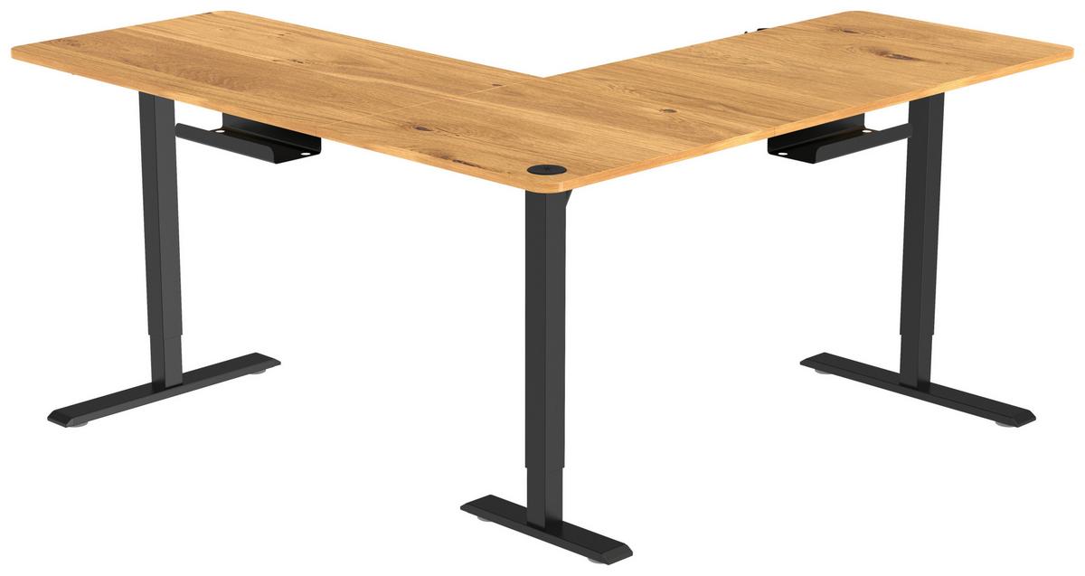 Eckschreibtisch Nimi Schwarz/Eiche L: 160cm - Plankeneiche/Schwarz, MODERN, Holzwerkstoff/Kunststoff (160/160/72-117cm) - Livetastic