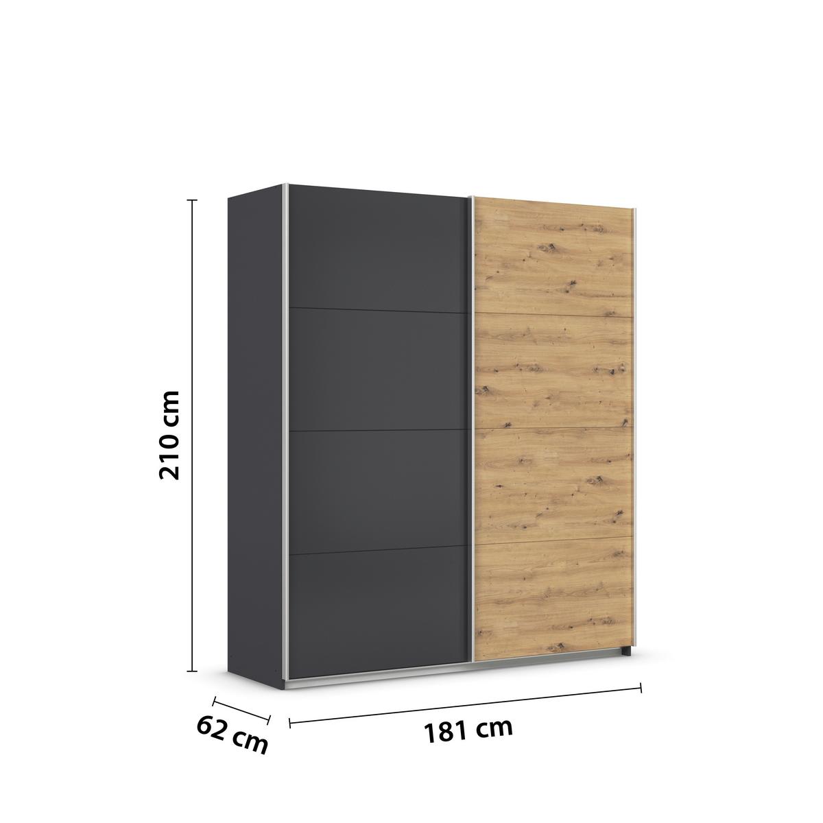 Schwebetürenschrank B: 181cm Feldkirch Grau/Eiche Dekor - Anthrazit/Eiche Artisan, MODERN, Holzwerkstoff (181/210/62cm)