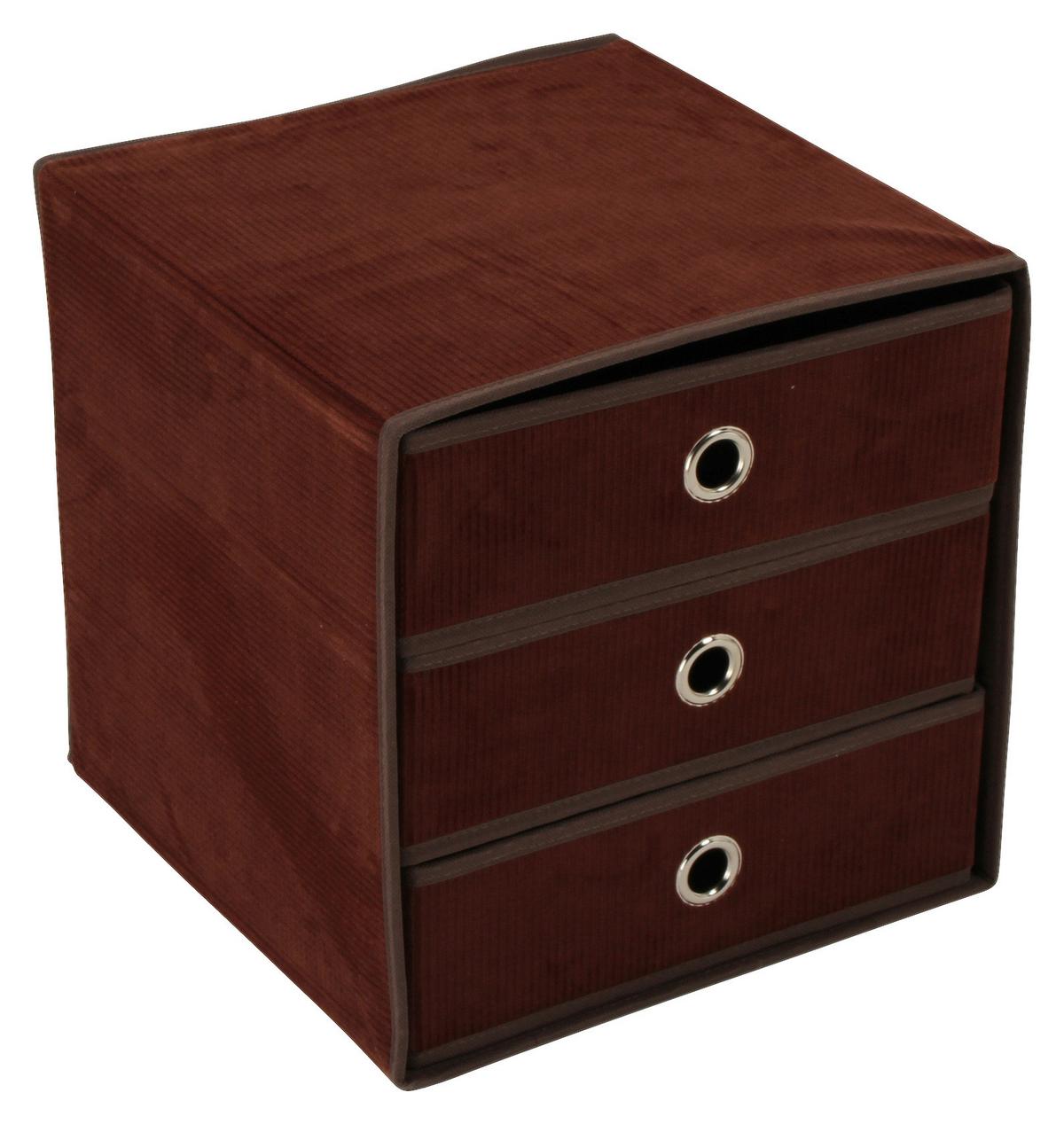 Schubladenbox Lisa New Braun Kord 3 Laden mit Grifflöchern - Braun, MODERN, Karton/Textil (32/31,5/32cm)