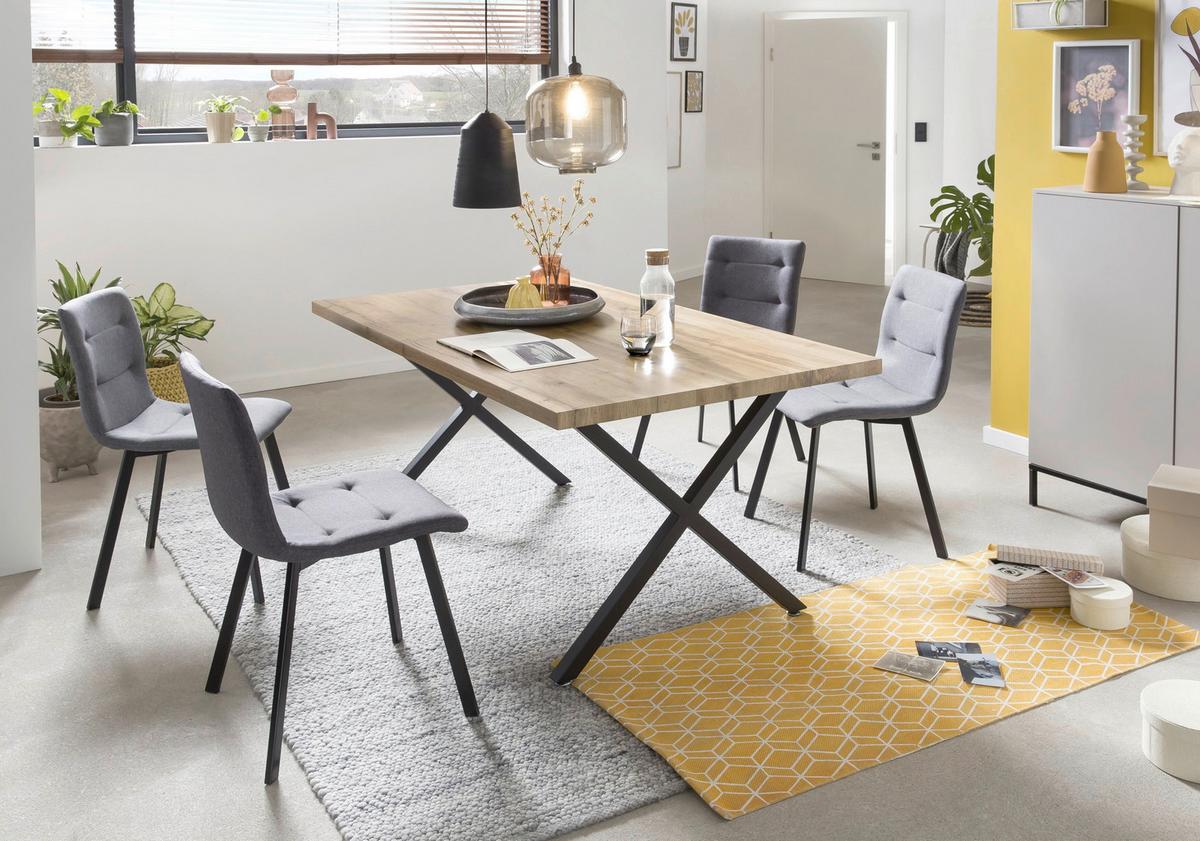 Esstisch Schwarz, Naturfarben L: 160cm - Schwarz/Naturfarben, Design, Holzwerkstoff/Metall (160/90/75cm) - Livetastic