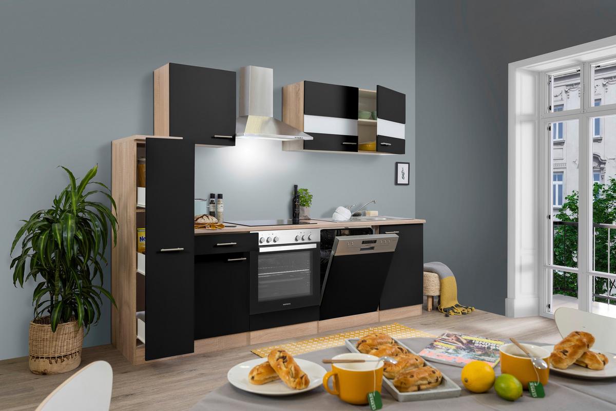 Küchenblock Merle Küchenblock 250 Cm - Eichefarben/Schwarz, Basics, Holzwerkstoff (250cm) - Respekta