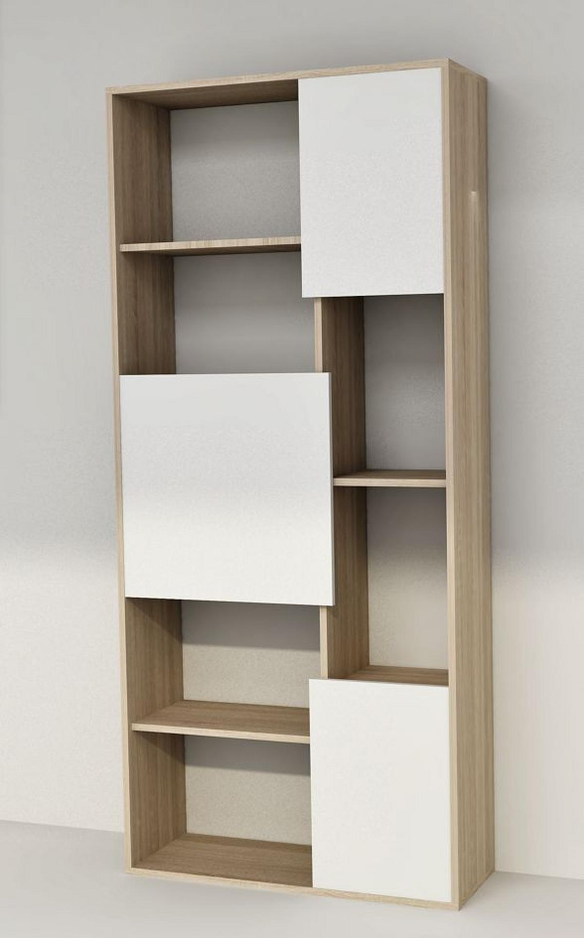 Praktický regál se spoustou úložného prostoru, š: 80 cm - Sonoma dub/vysoce lesklá bílá, Moderní, kompozitní dřevo (80/180/29.5cm) - Xora