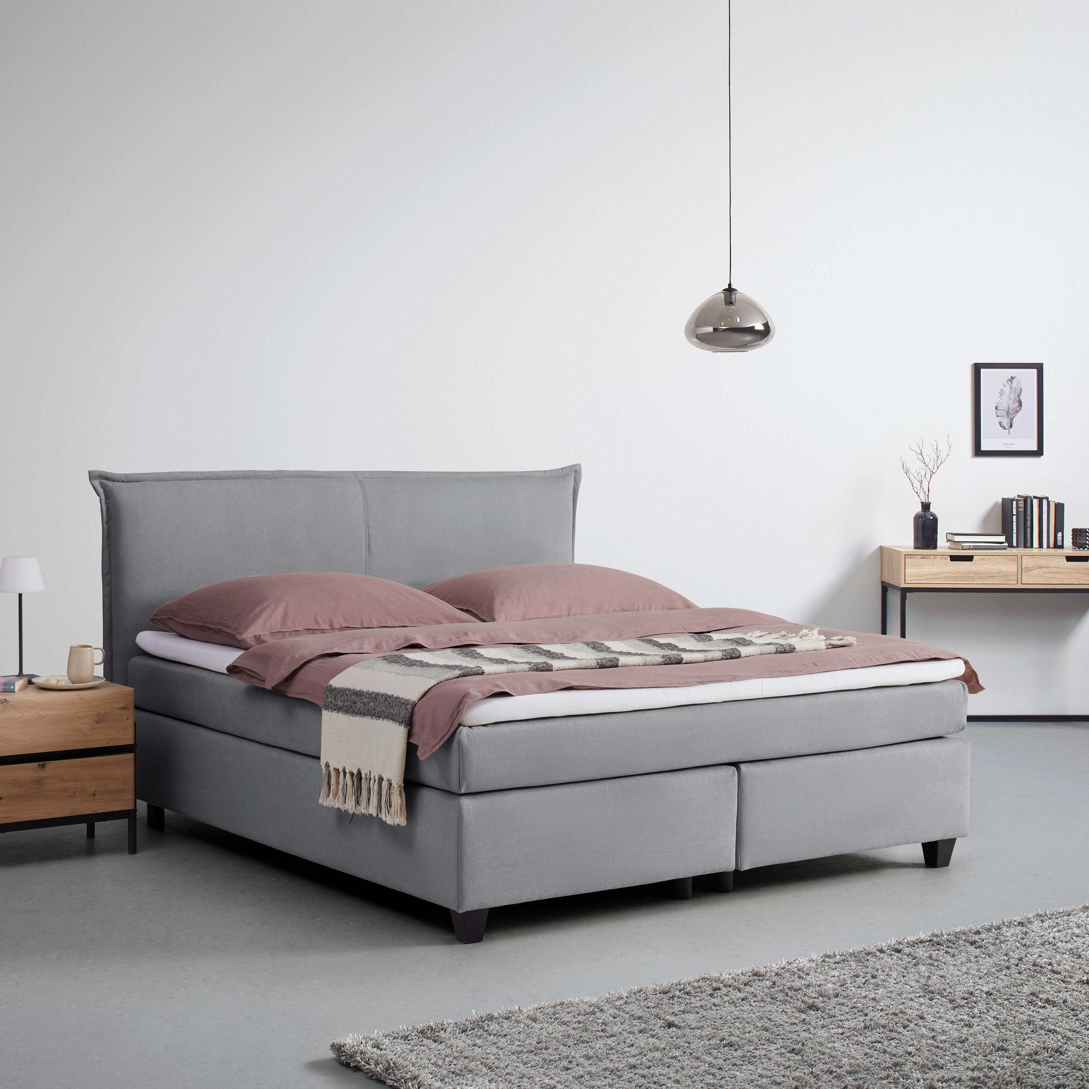 Posteľ boxspring s toperom, 180x200 cm, sivá - čierna/sivá, Modern, drevo/textil (180/200cm) - Bessagi Home